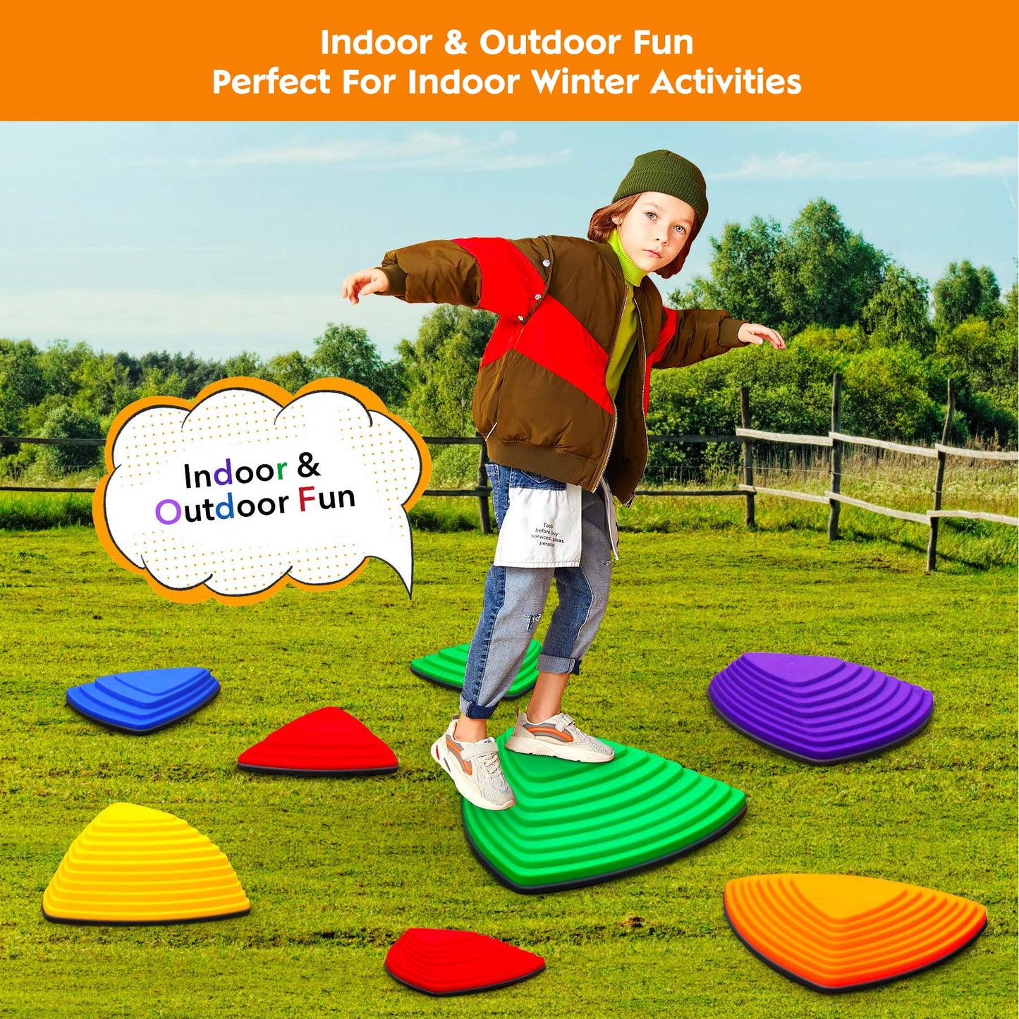 Balance Stepping Stones for Kids 11pcs Anti-skidding Stepping Stones Set Balance Blocks Indoor & Outdoor Kids Fitness Equipment Promotes Balance Coordination and Strength