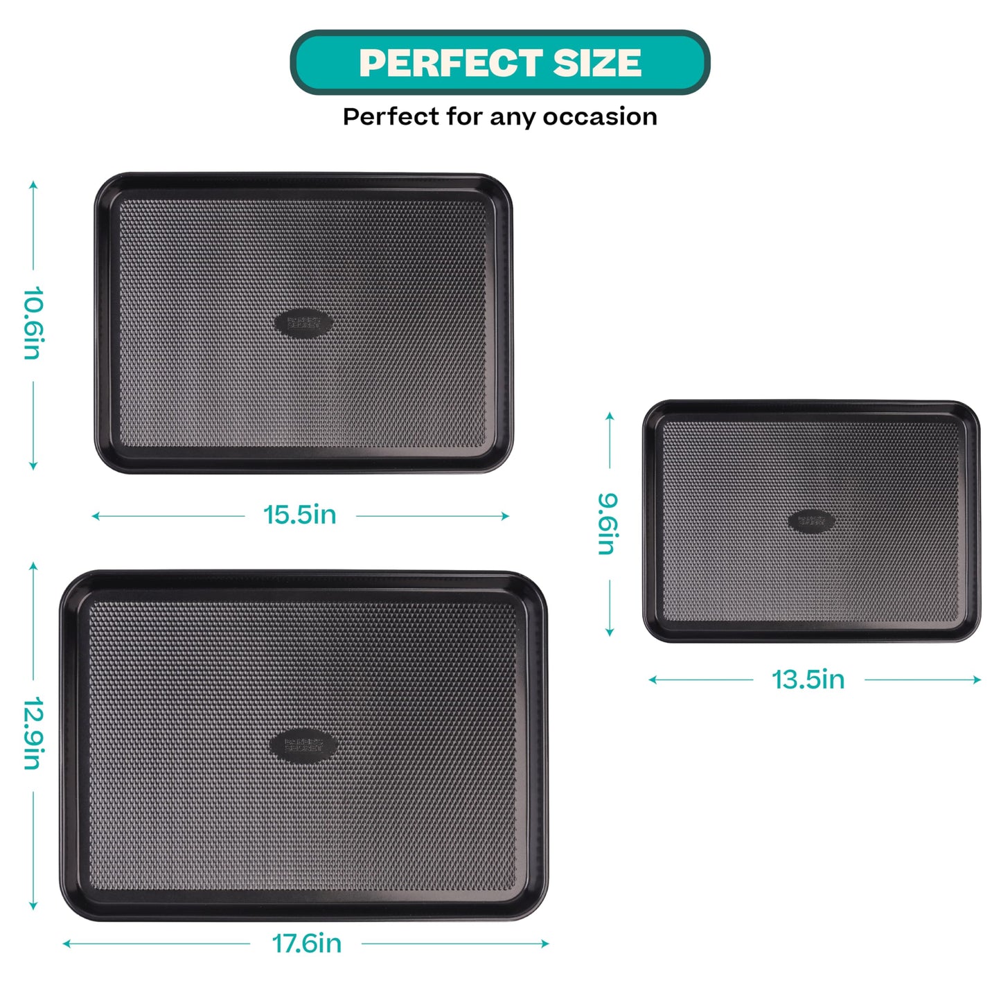 Baker's Secret Baking Sheet Pan Set, 3X Cookie Sheets for Oven, Diamond Texture Premium Air Flow Circulation, Set of 3 Baking Trays, Extra Thick 0.6mm with Diamond Base PFOA, PFOS, and PTFE Free
