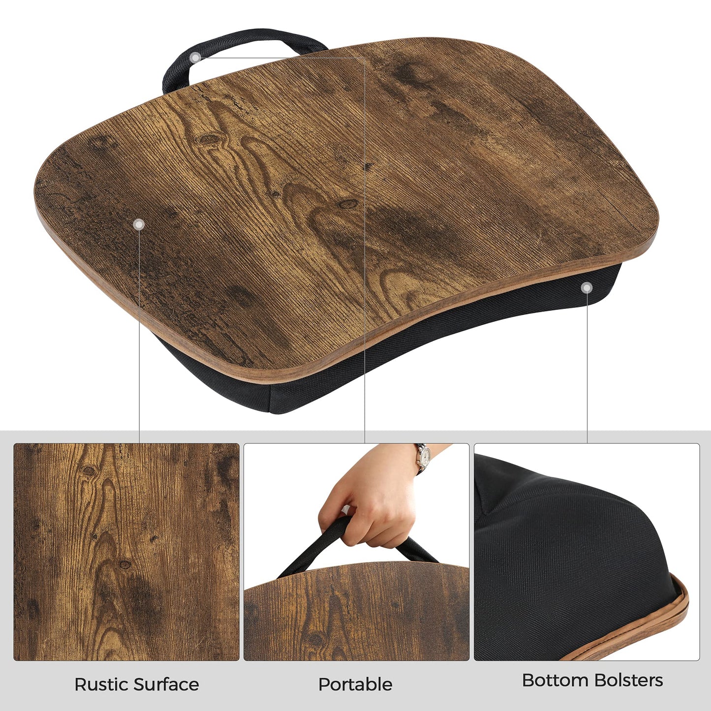 SONGMICS Lap Desk, Bed Tray, Laptop Table with Handle, Cushion, Rustic Brown ULLD109B01