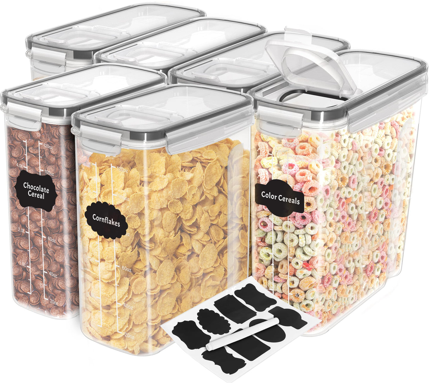 KICHLY Pack of 6 Cereal Containers Storage - Cereal Dispenser & Food Storage Containers for Pantry Organization and Storage -Food Dispensers for Kitchen Counter and Cookie Jars