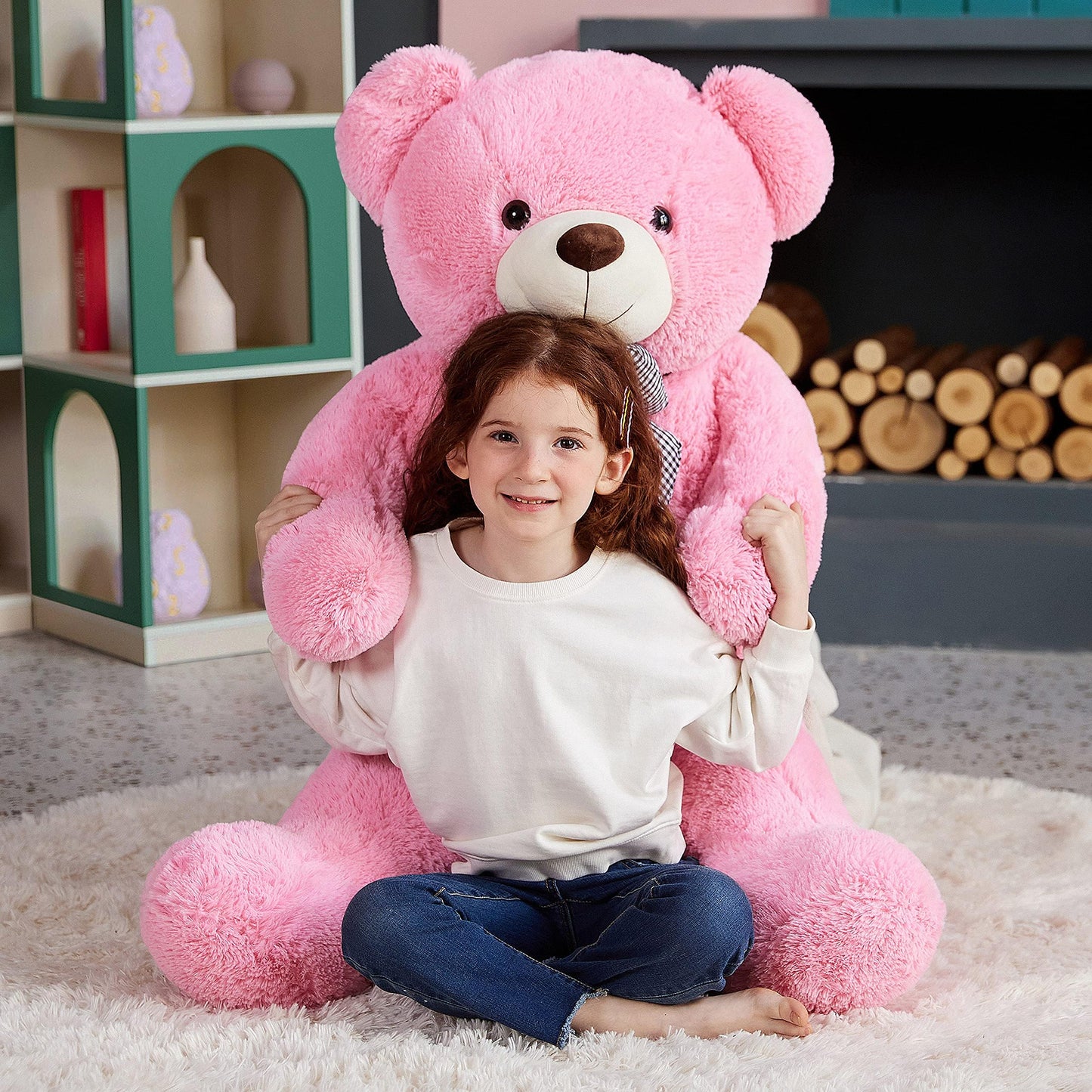 EARTHSOUND Giant Teddy Bear Stuffed Animal,Large Plush Toy Big Soft Toys,Huge Life Size Jumbo Cute Oversized Fat Bears Animals,Gifts for Girls Boys Kids Girlfriend (Pink, 47 inches)