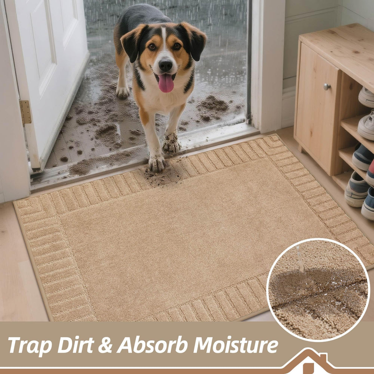 BEQHAUSE Large Door Mat Indoor, Super Absorbent Dirt Trapper Front Doormats Washable TPR Non-Slip Entrance Inside Floor Mats Rug for Entryway Pets and Dogs,32"x48", Taupe