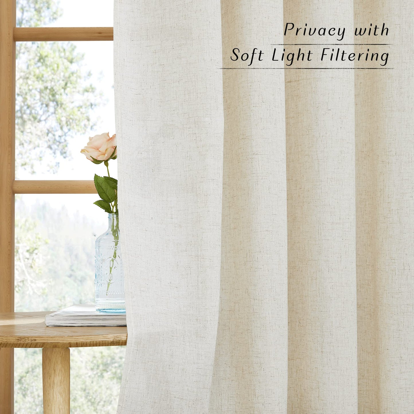 NICETOWN Natural Linen Curtains 84 Inch Long for Living Room Bedroom, Light Filtering Privacy Curtains Grommet Top Soft Linen Textured Semi Sheer Window Drapes for Kitchen, 55 W x 84 L, 2 Pcs