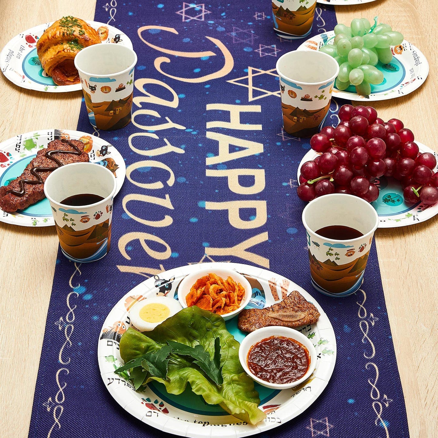 Tessco for you 120 Pcs Disposable Passover Tableware Set Seder Paper Plate and Cups Serve 40 People 9" 7" Pesach Green and White Plates Cups for Passover Party Supplies Kitchen Decorations