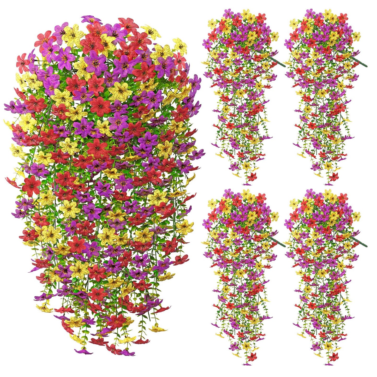 Dremisland 4PCS Artificial Hanging Flowers Faux Silk Daisy Hanging Flower Vines Outdoor Spring Summer Decor UV Resistant Fake Hanging Plants for Porch Patio Garden Planter Yard Decor