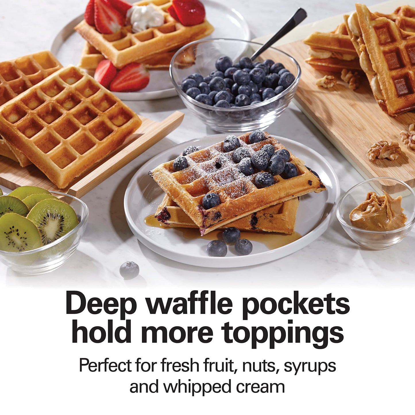 Hamilton Beach 4-Slice Non-Stick Belgian Waffle Maker with Indicator Lights, Compact Design, Black (26020MNC)