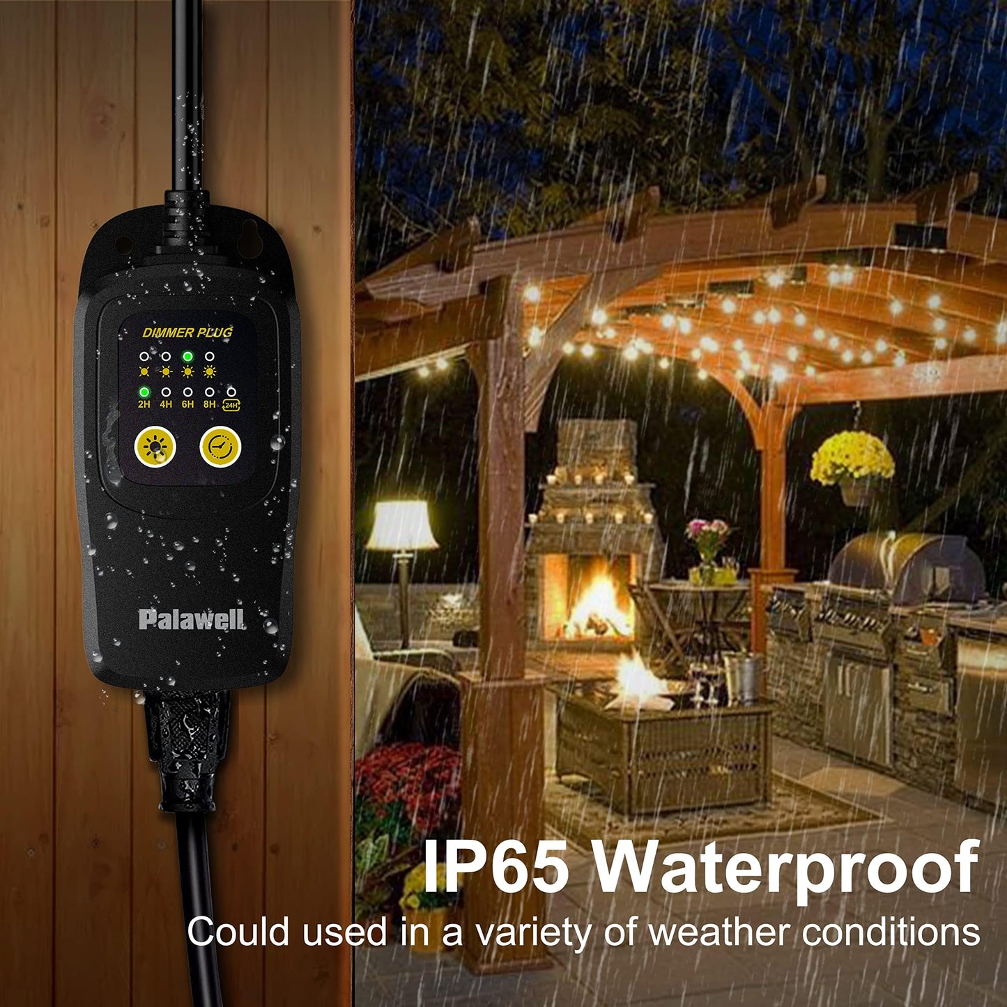 Outdoor Dimmer for String Lights, 560W Plug-in Dimmer Lights Switch with Timer & 24H Cycle, IP65 Waterproof Outdoor Dimmer Plug, 100FT Wireless Remote for LED Lights, Indoor Lamps & Christmas Décor