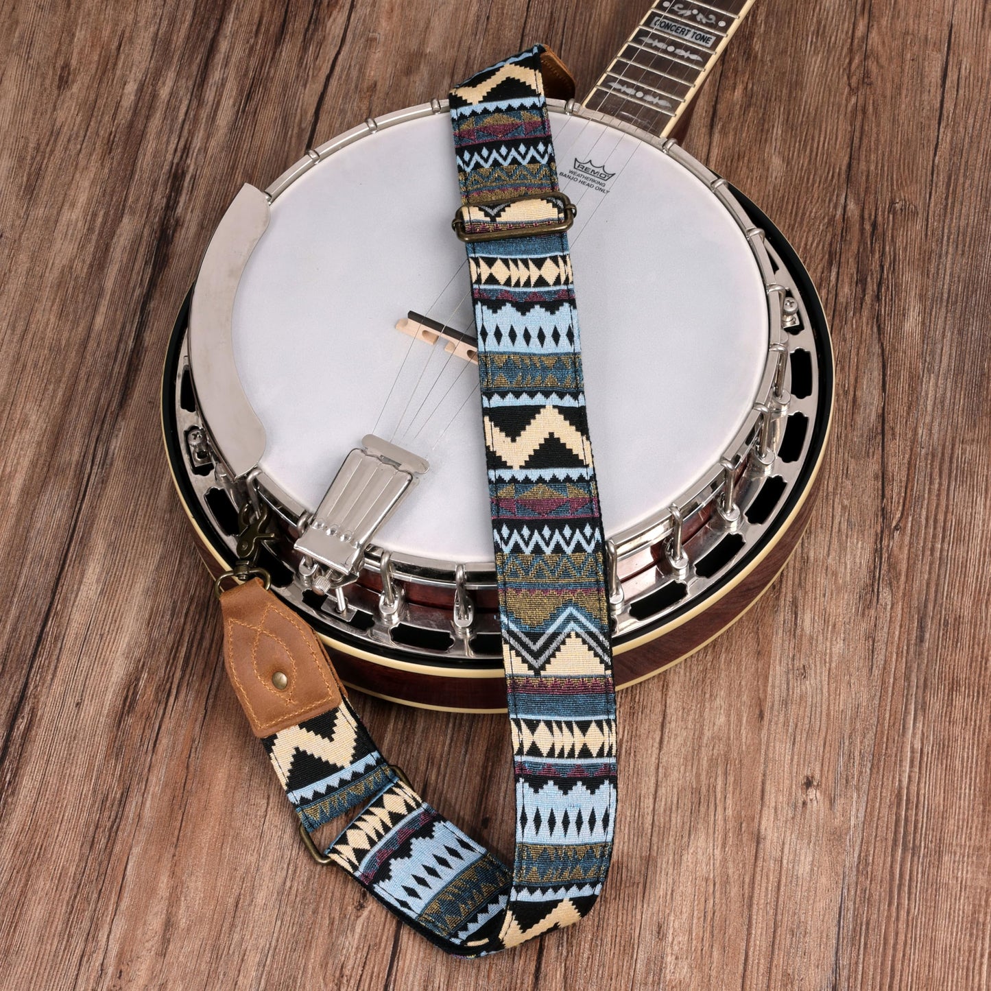 Nefelibata Banjo Strap, 2" Wide Double Crazy Horse Leather Jacquard Embroidery Strap Adjustable Replacement,Multi-pattern Strap With Metal Clips