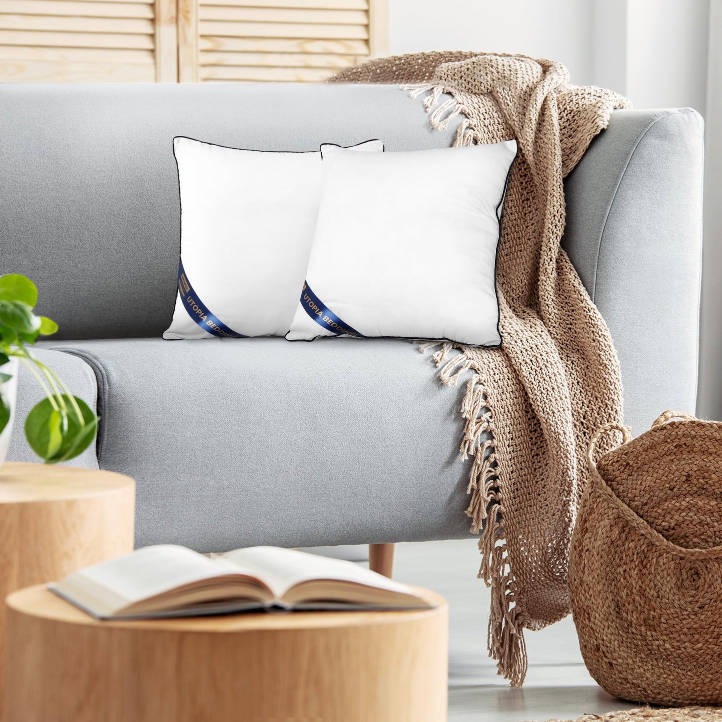 Utopia Bedding Throw Pillow Inserts (Pack of 2, White), 22x 22 Inches Decorative Indoor Pillows for Sofa, Bed, Couch, Cushion Sham Stuffer