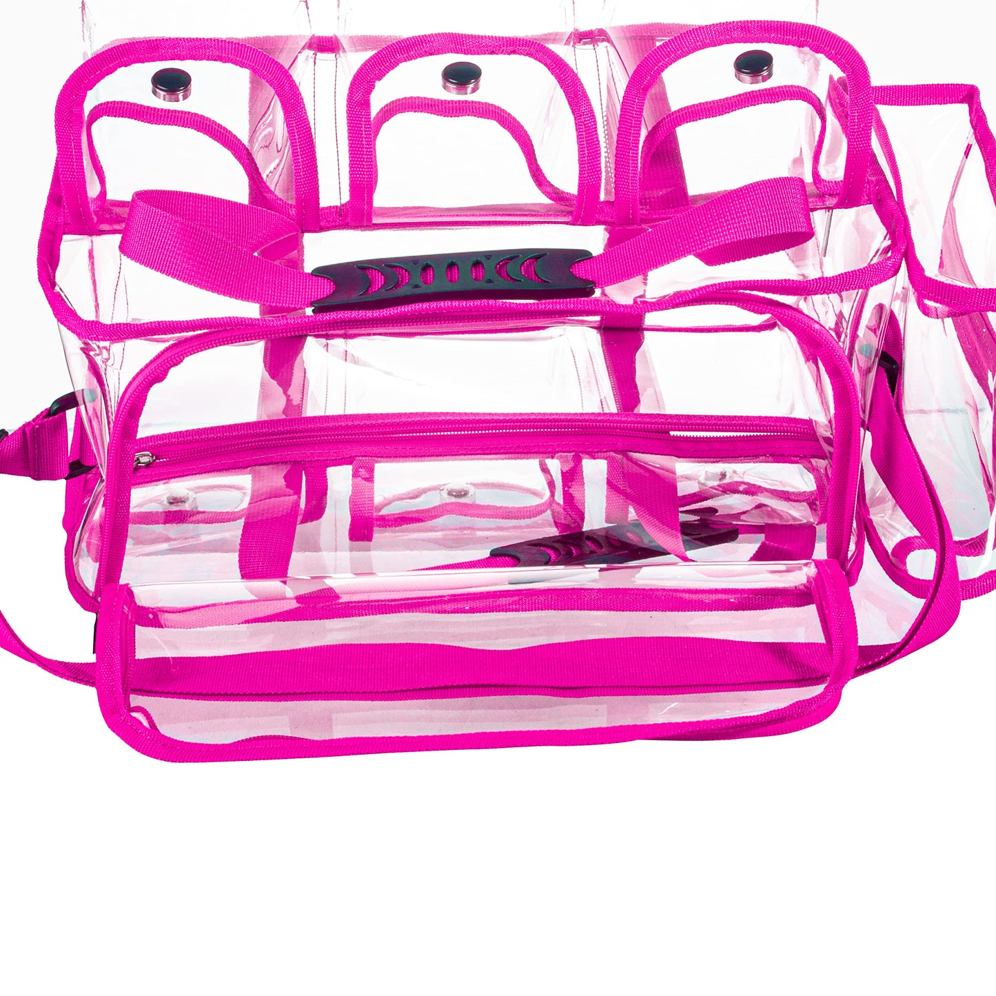 Wide Mouth Large Professional Clear PVC Travel Makeup Artist Set Bag Cosmetic Nails Beauty Bag Transparent Vinyl Tool Organizer Work Bag Beach Bag Diaper Bag with 6 External Pockets & Strap, Pink