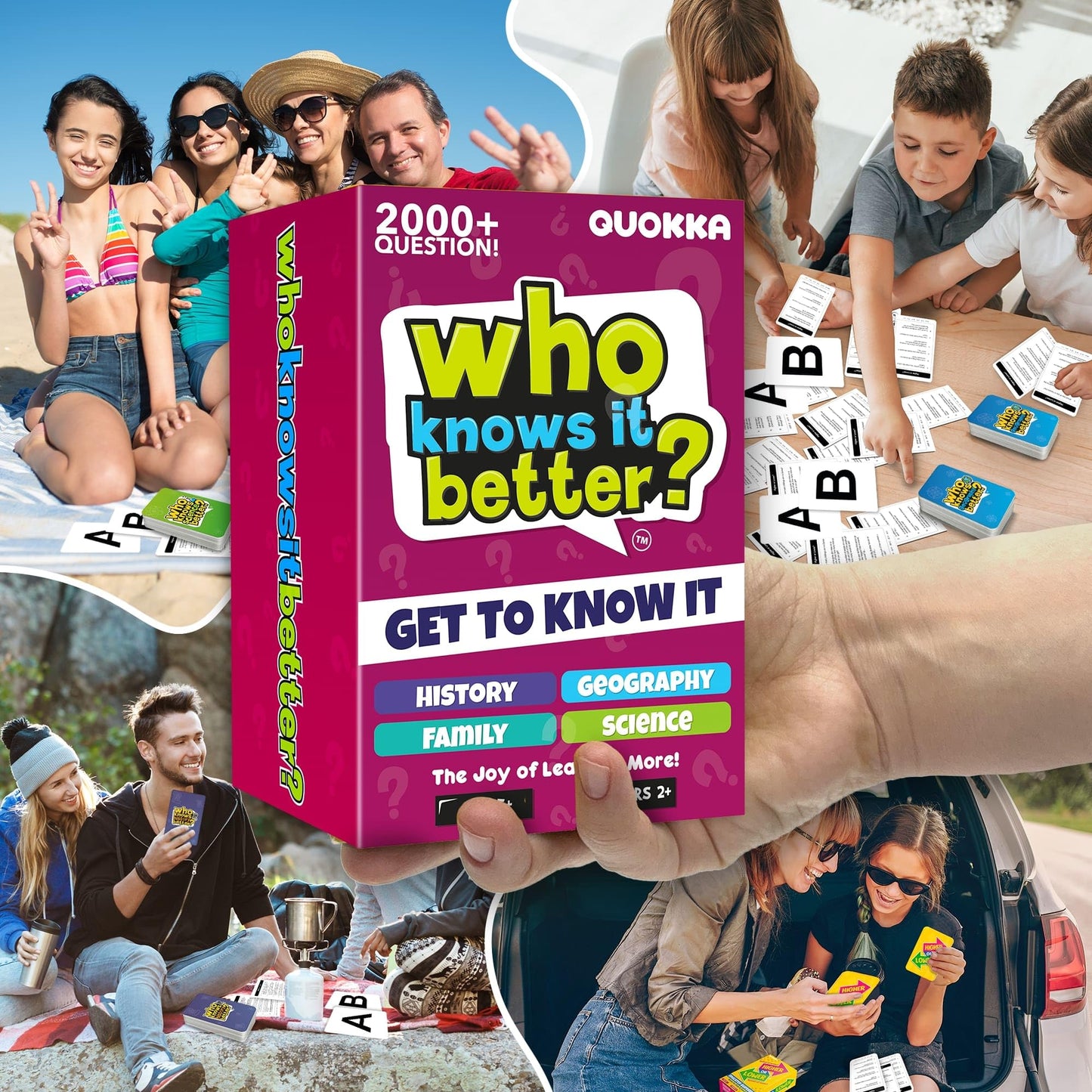Family Board Games for Kids 8-12 — Set 4 in 1 Family Games for Kids and Adults — Who Knows It Better — 2000+ Questions for Ages 5+ — Teens Fun and Educational Card Quiz Gift for Travel and Party