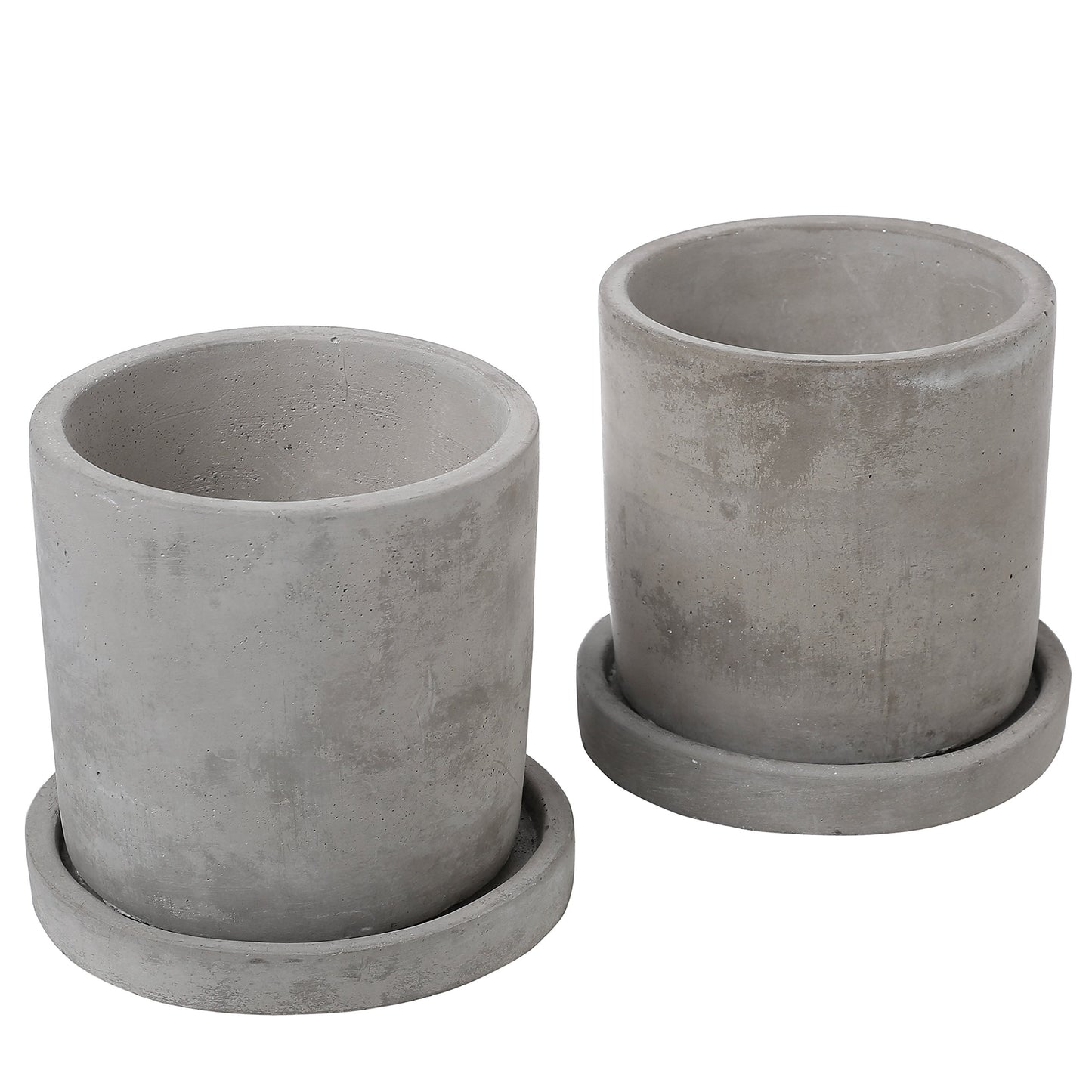 Set of 2 Modern 4-Inch Gray Unglazed Cement Succulent Planter Pots with Removable Saucer