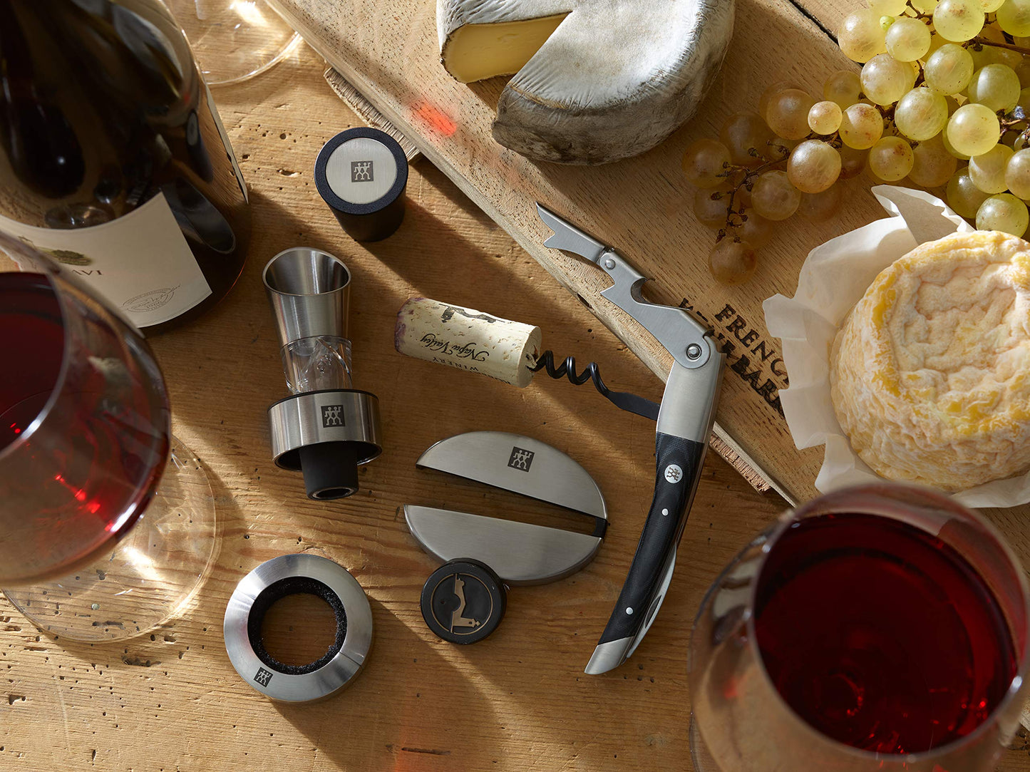 ZWILLING Premium Stainless Steel Kitchenware Corkscrew Wine Opener Black - for Bartenders and Waiters, Foil Cutter, Bottle Opener