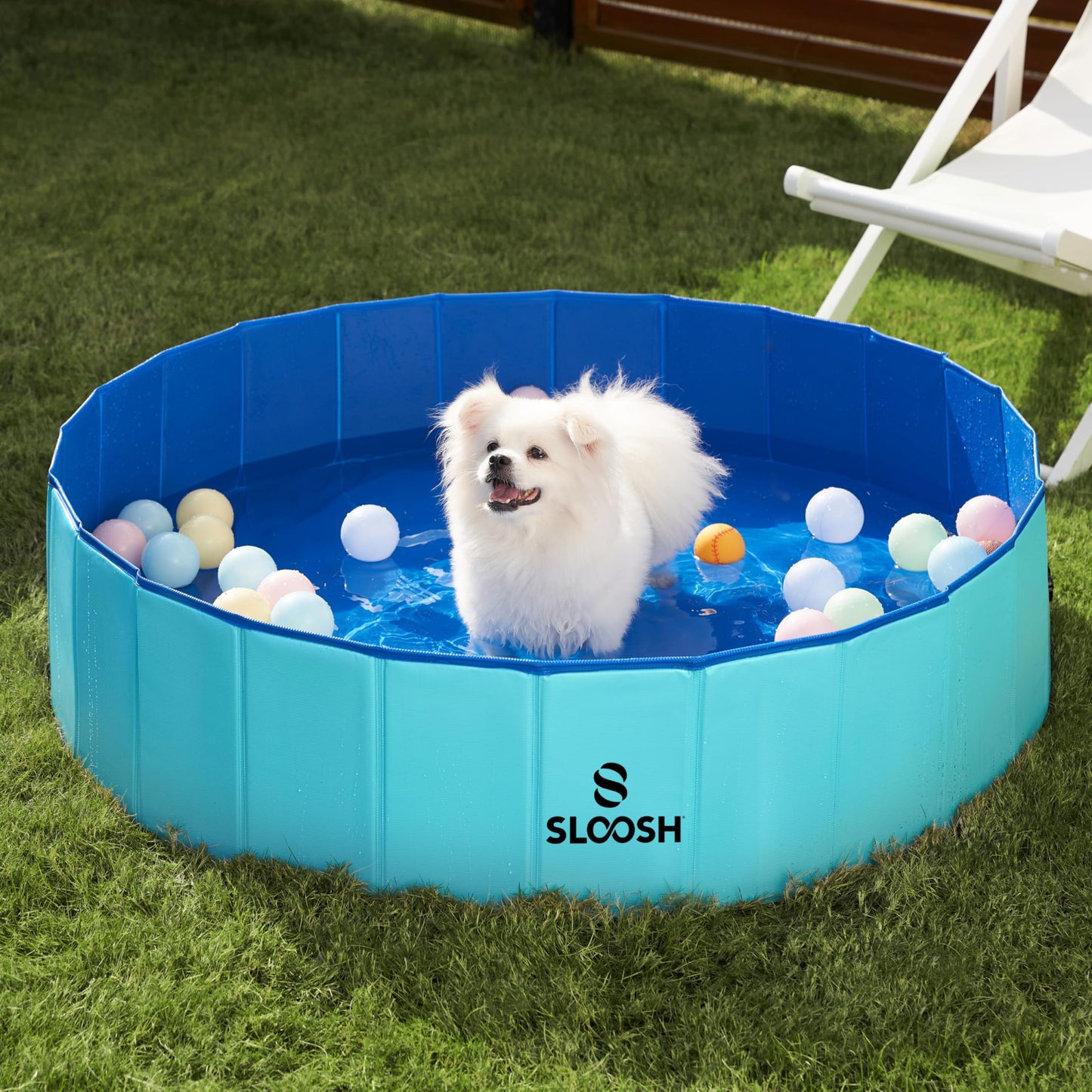 SLOOSH Foldable Dog Kiddie Pool - Portable Hard Plastic Doggie Swimming Pool, Anti-Slip Collapsible Pets Bath Tub Suitable for Kids Toddler Indoor Outdoor Backyard Use (48" x 12", Blue)