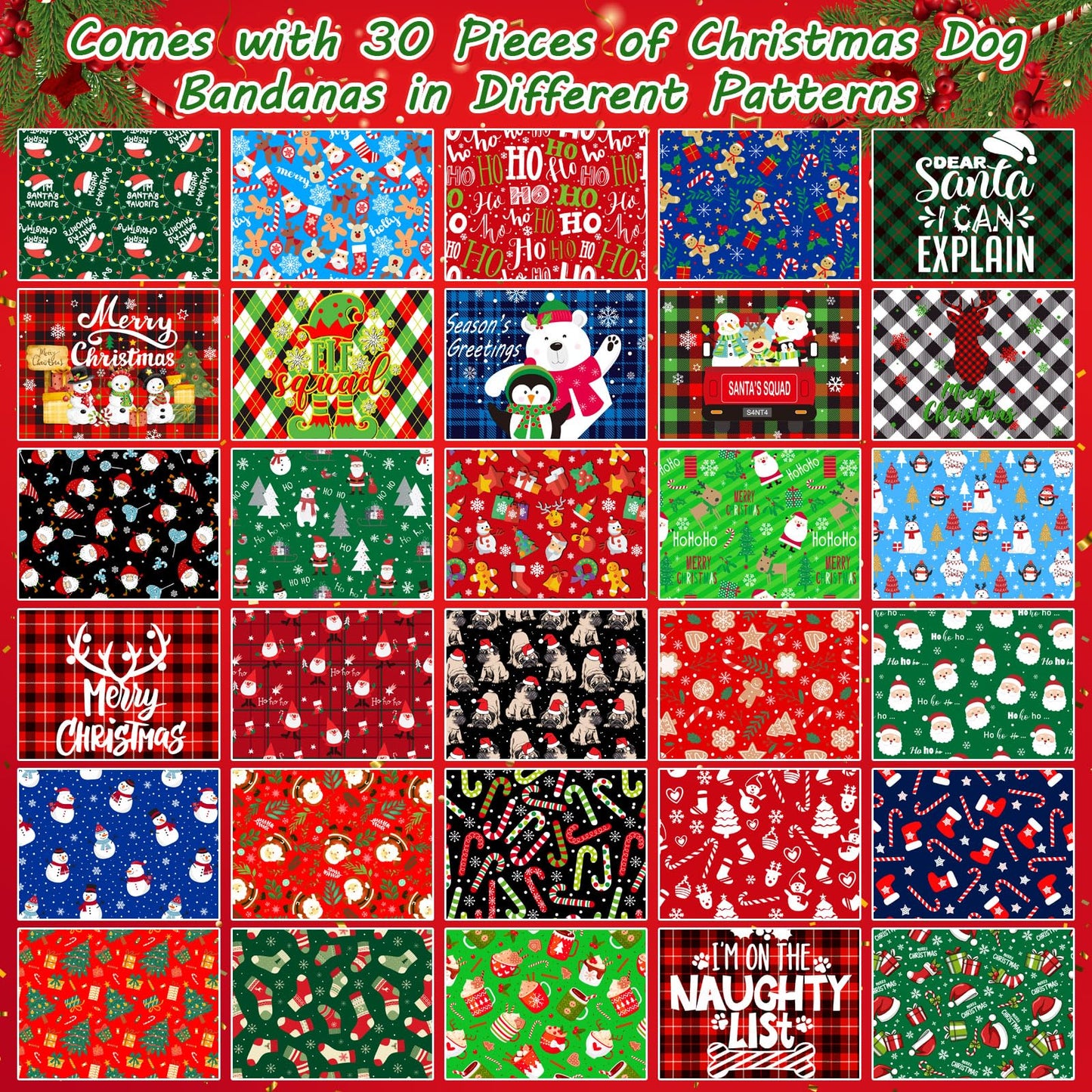 30 Pcs Christmas Dog Bandanas Bulk Adjustable Triangle Dog Scarves Bibs Xmas Puppy Bandanas Pet Neckerchief Washable Holiday Dog Bandana for Christmas Party Small Medium Large Dog Pet Grooming