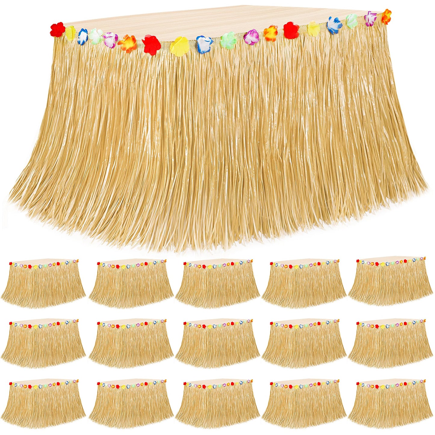 16PCS Gold 2PCS Gold Hawaiian Grass Table Skirt Hawaiian Island Party Decorations