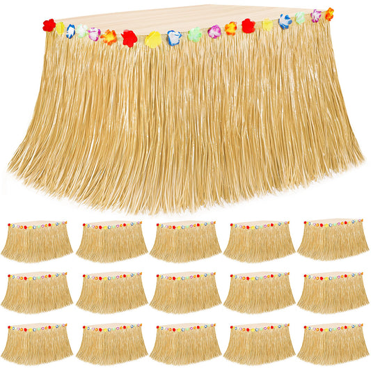 16PCS Gold 2PCS Gold Hawaiian Grass Table Skirt Hawaiian Island Party Decorations