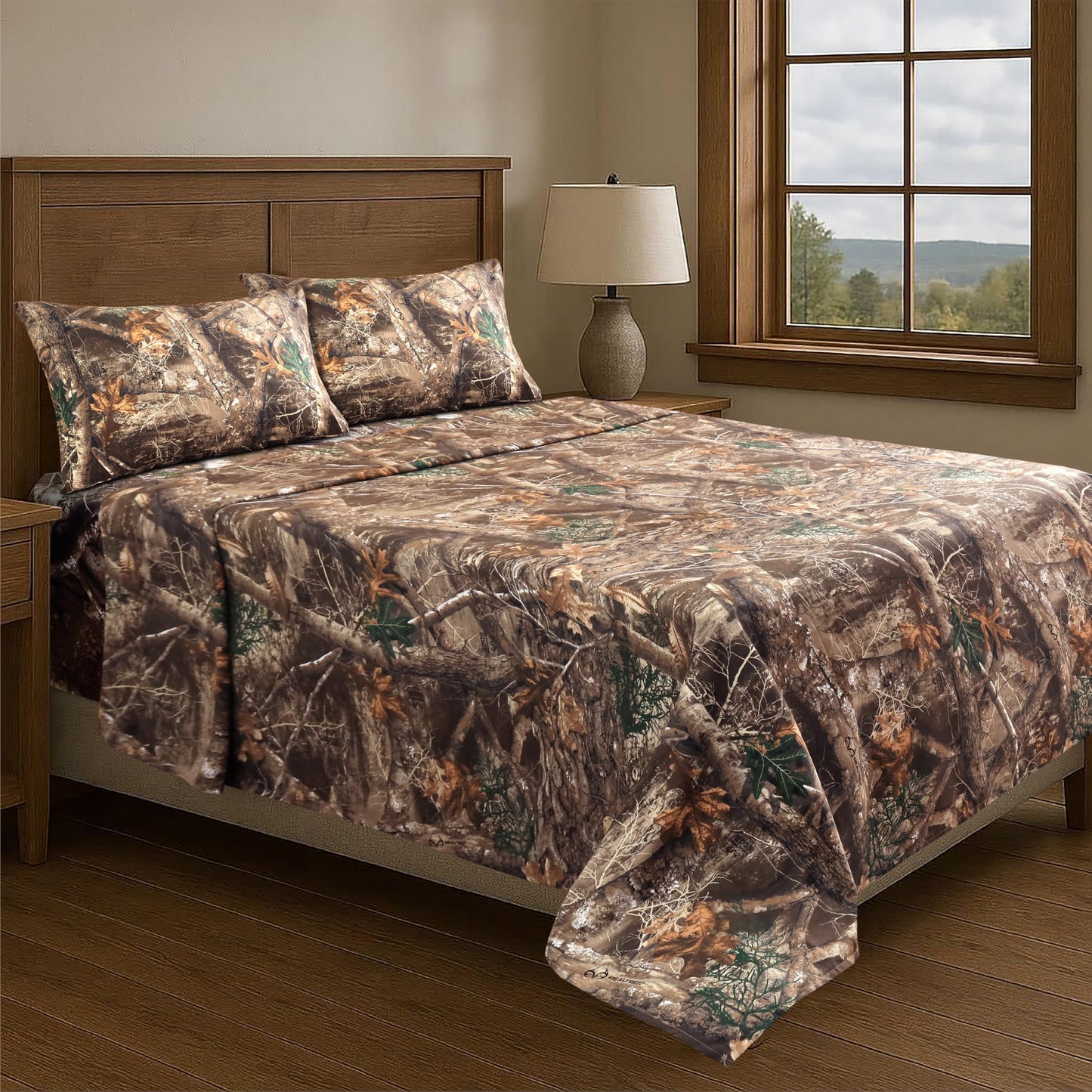 VISI-ONE Realtree Edge King Camo 4 Piece Sheet Set – Lightweight, Cooling, Wrinkle-Free Microfiber 15" Deep Pockets Sheets, Unisex Rustic Western Farmhouse Style Made to Complement All Living Spaces