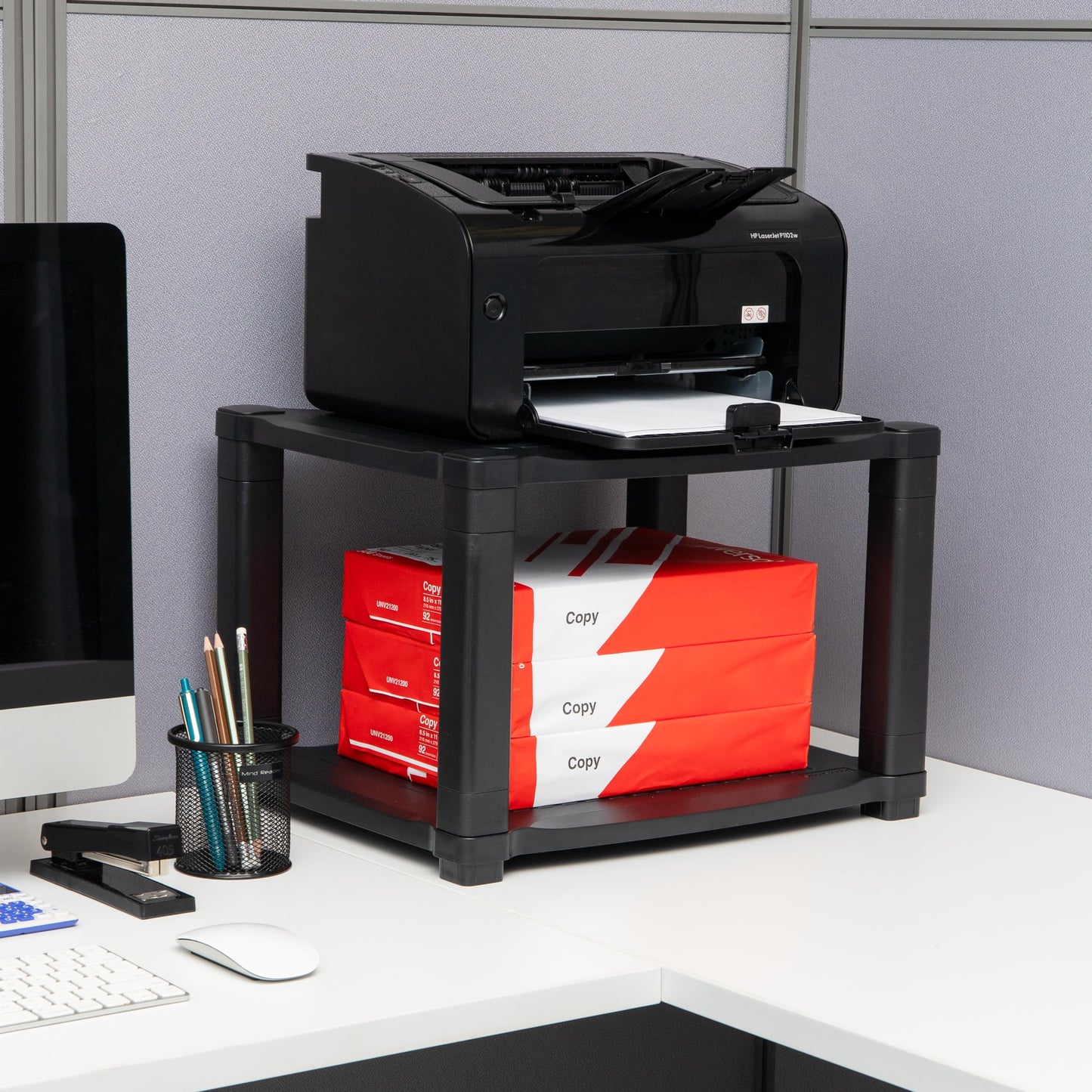 Mind Reader Rolling Printer Cart, Utility Cart, Printer Stand, Under Desk Storage, Office, 17.25" L x 13.5" W x 14.25" H, Black
