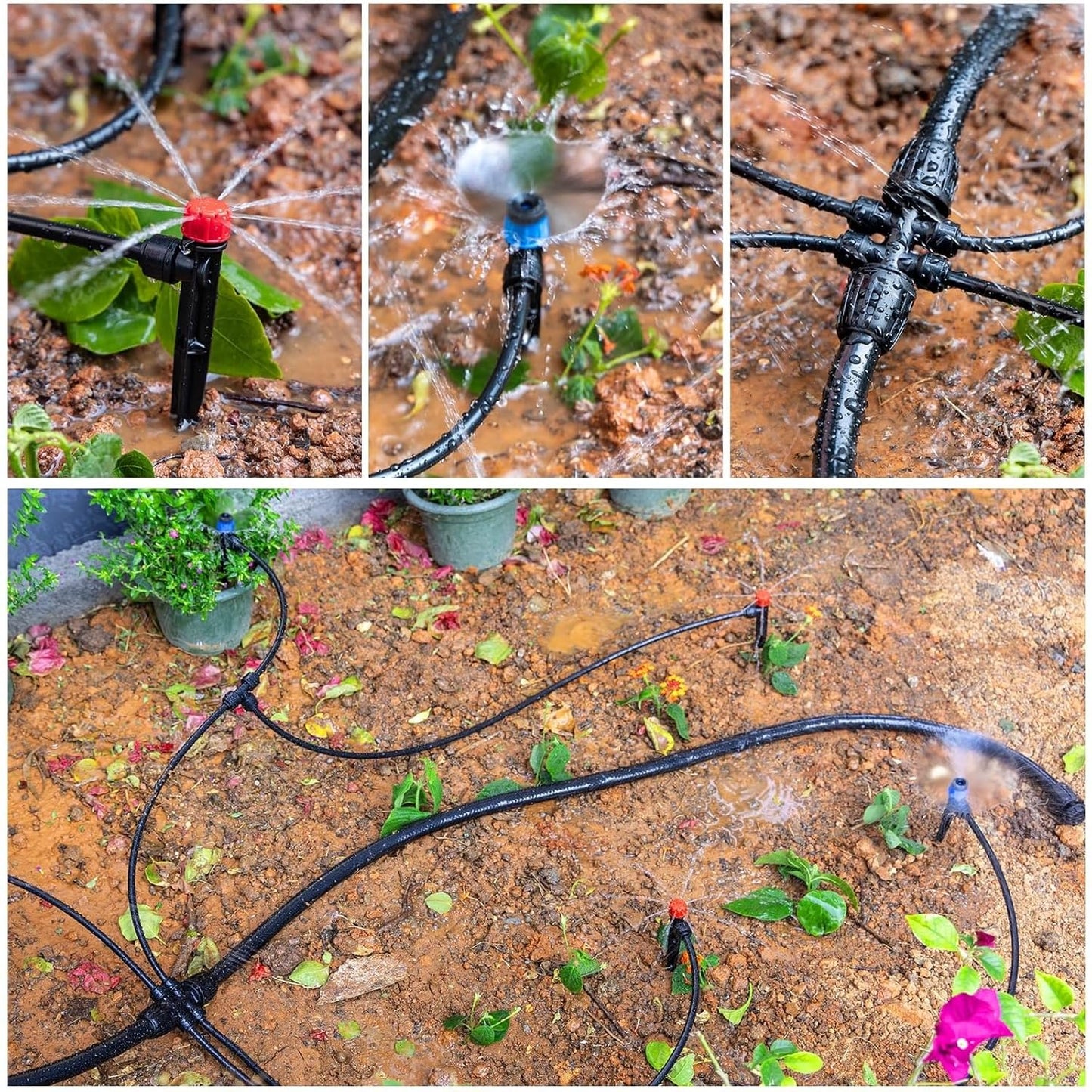 Drip Irrigation Kit – 2025 New Quick-Connect Micro Irrigation System with 46FT 1/2'' Tubing, Locking Nozzle Emitters, Adjustable Misting Sprayers for Gardens, Lawns, Raised Beds and Greenhouses