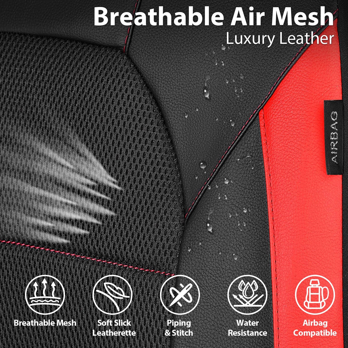 CAR Pass Universal Leather Two Front Seat Covers,Sport seat Covers fits Most Cars, SUVs, Trucks, and Vans Airbag Compatible (Black and Red)