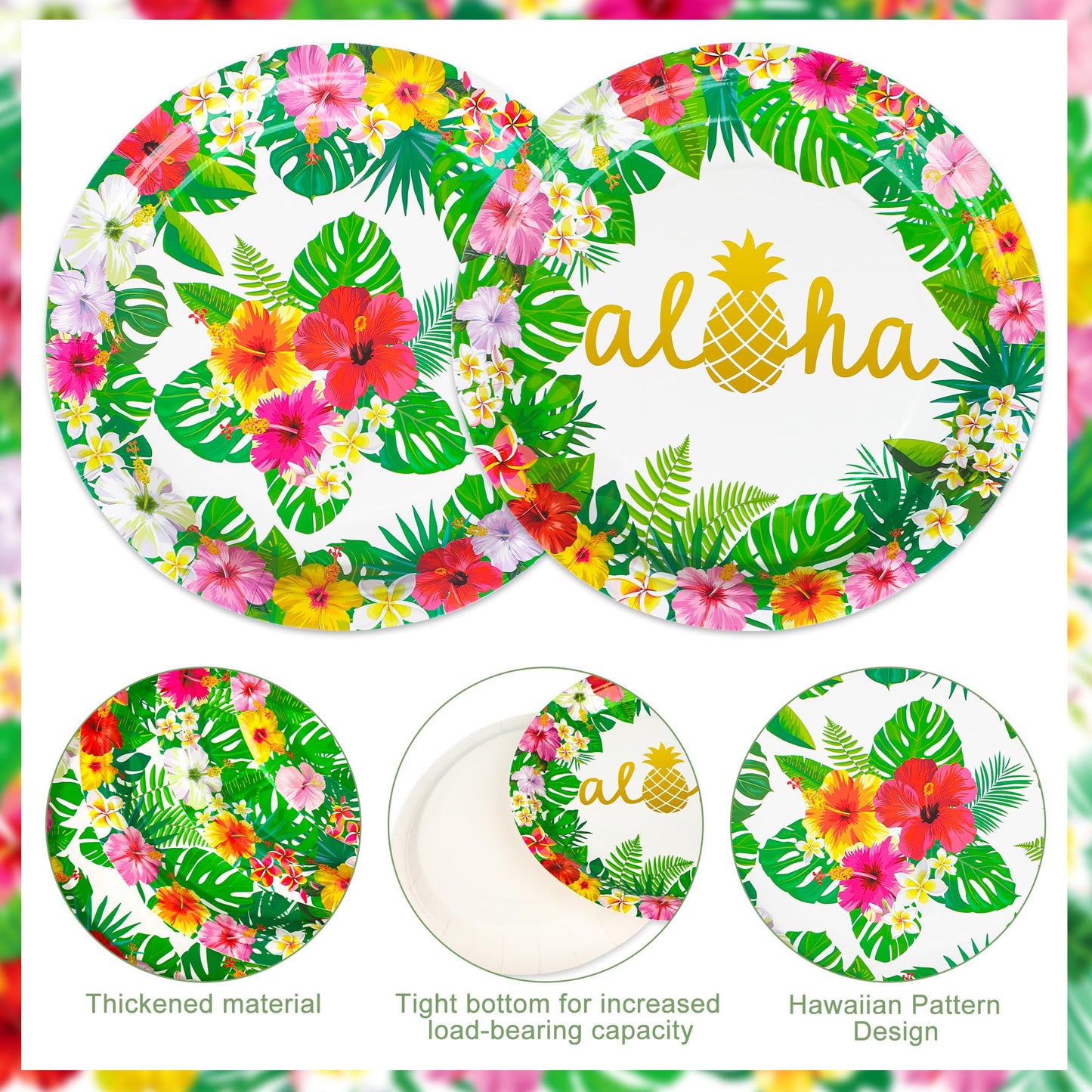 100 Pcs Hawaiian Paper Napkins Plates Tropical Luau Party Supplies 9 Inch Disposable Plates and Party Napkins Tropical Palm Leaf and Hibiscus Aloha Summer Party Tableware Set, Serve for 25 Guests