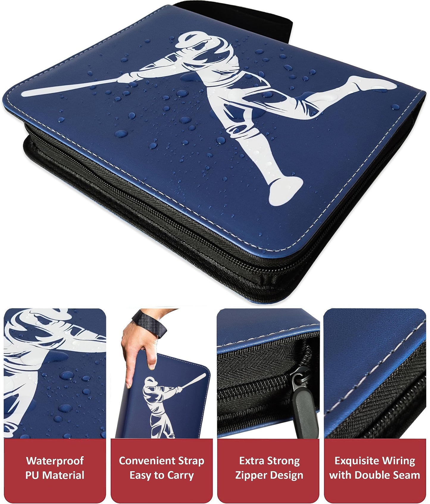 Baseball Card Binder 900 Pockets, 50 Sleeves Large Baseball Binder 3 Ring Zipper Trading Cards Holder 9 Pocket, Sport Collection Book Storage Organizer, Blue Album Folder Case Protector Collector Gift