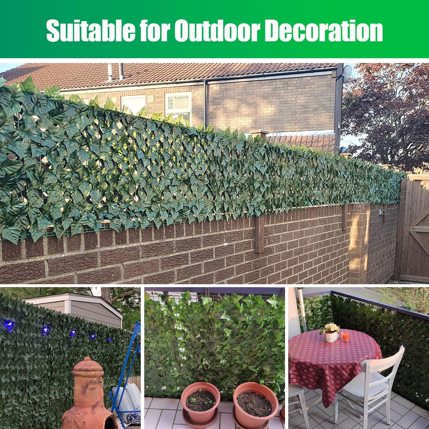 UPGRADED Artificial Ivy Privacy Fence Screen 40x200in, Artificial Faux Ivy Hedge for Garden and Balcony, Faux Leaves Privacy Fence with 100PCS Zip Ties and Replacement Leaves,Nail