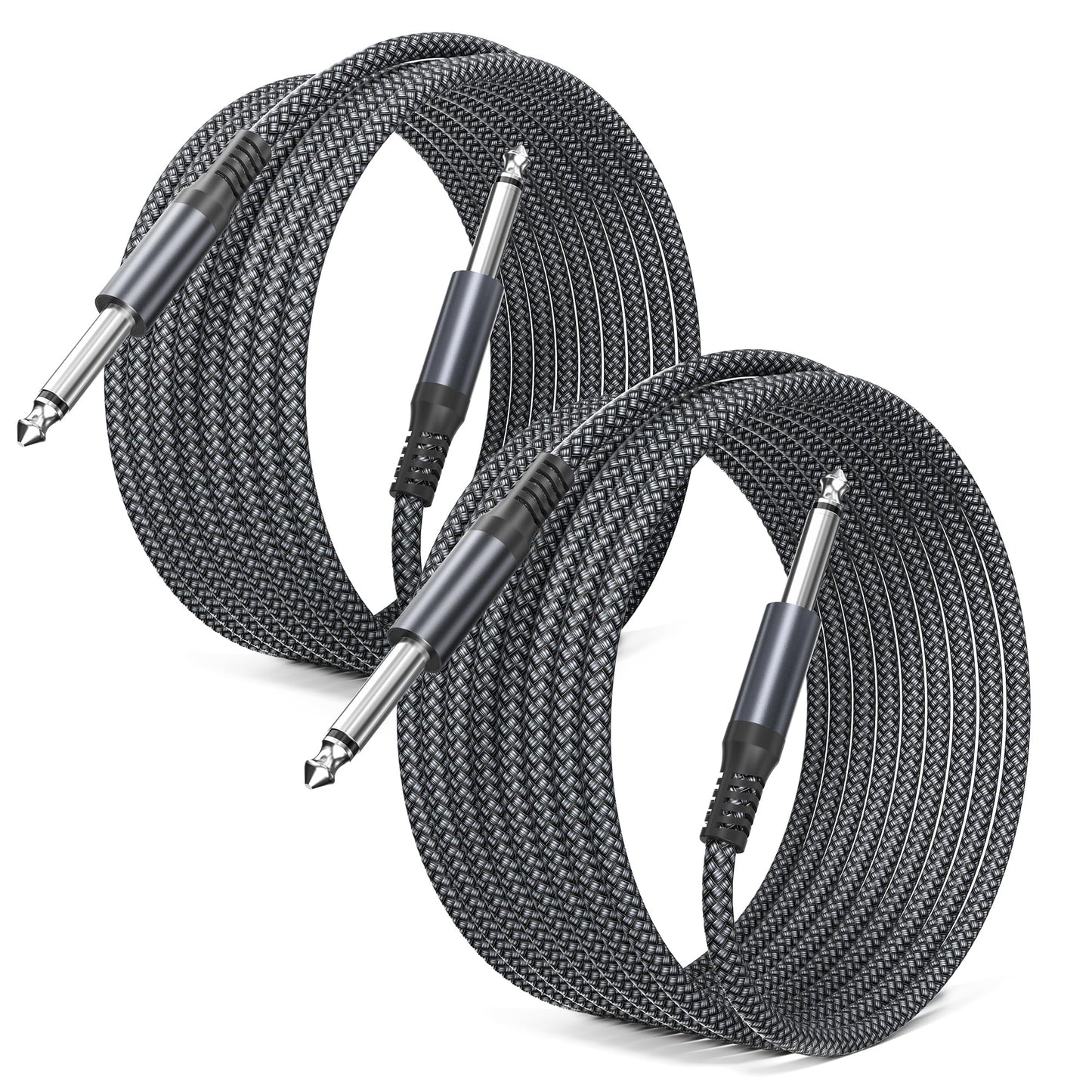 Elebase 1/4" Guitar Cables 20FT 2 Packs,Quarter inch 6.35mm Guitar Jack Amp Cord,1/4 Straight 6.3mm Male Instrument Cable,TS Mono Audio Jack Plug Wire for Electric Bass,Amplifiers,Amp,Pedals,Beginner