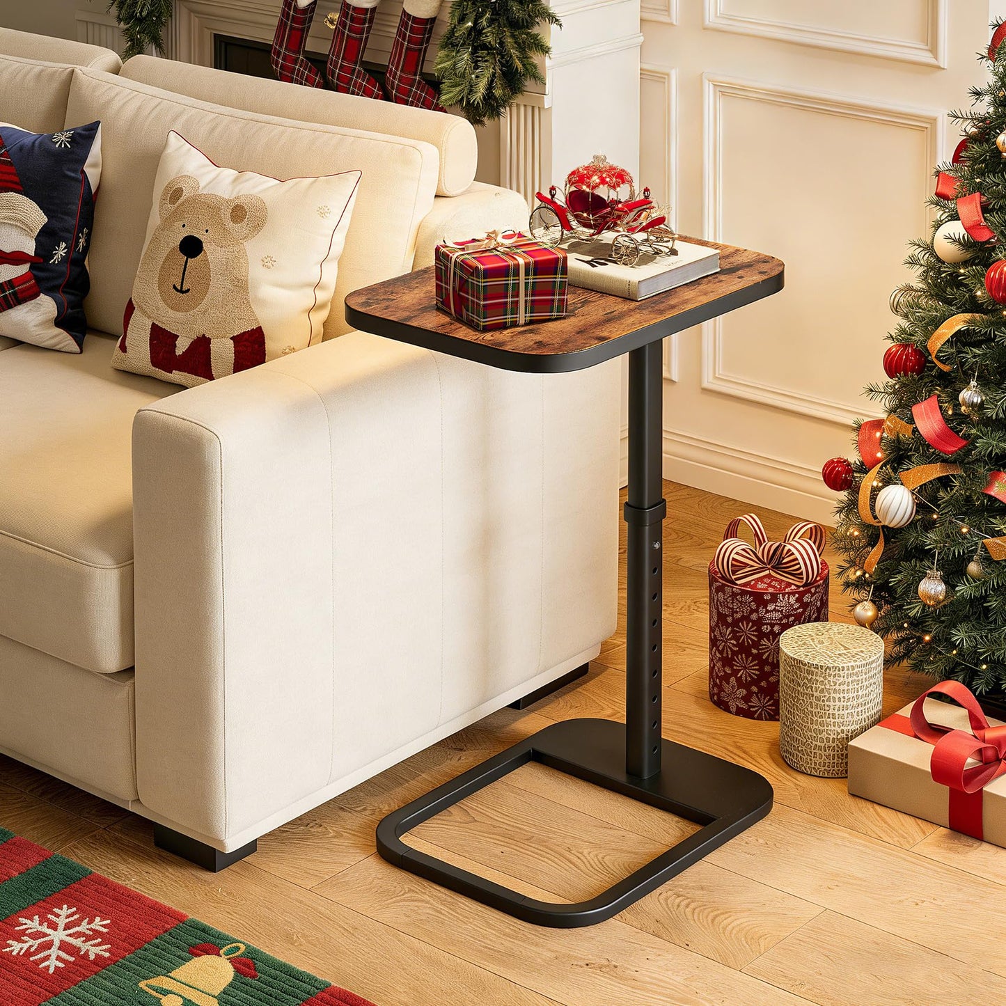 Kitstorack TV Tray Table, Adjustable Height & 90° Flip-Over Panel Design, Sofa Arm End Side Table for Eating Laptop Couch Bed Dinner or Small Spaces (Rustic Brown,Black)