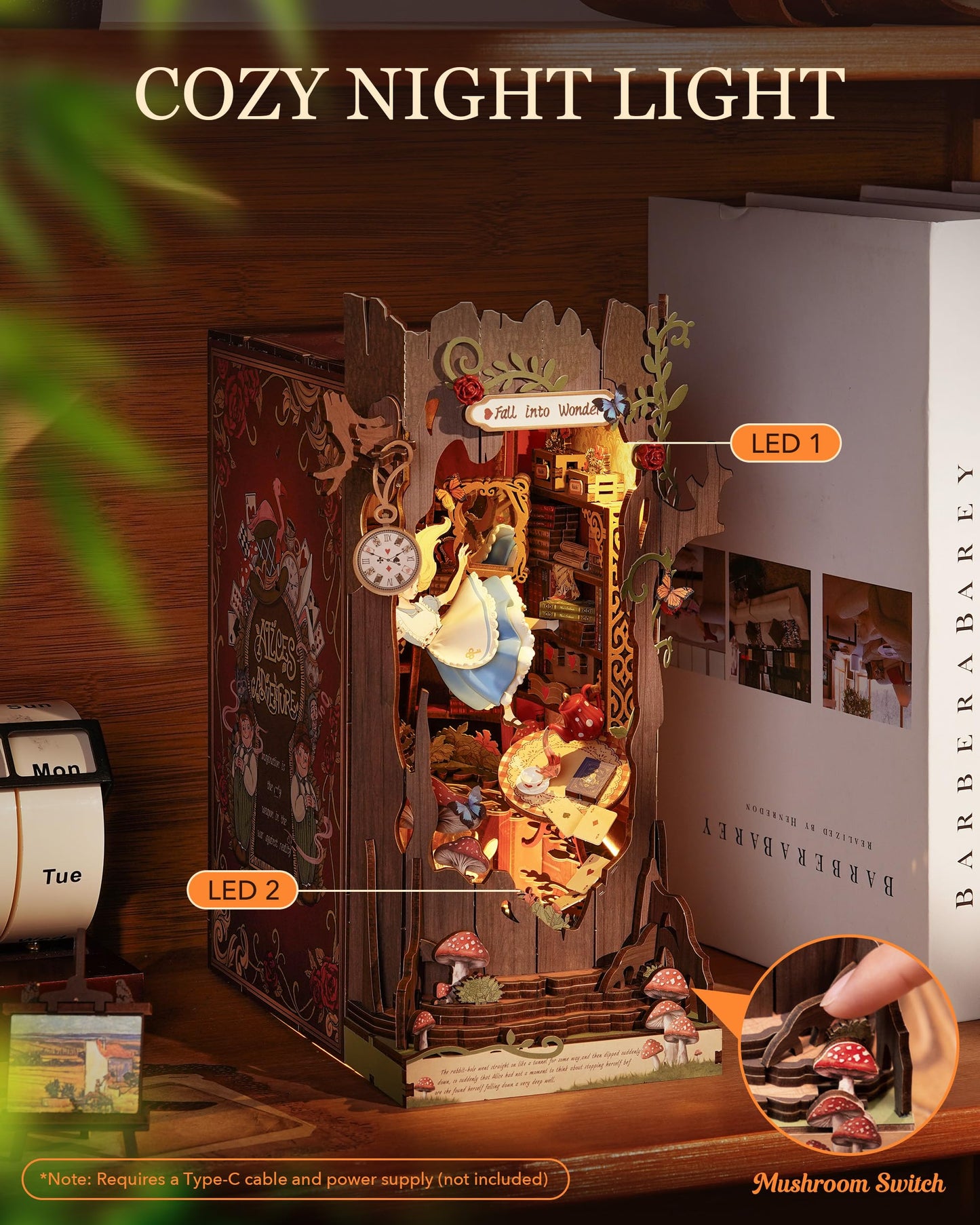Rolife DIY Book Nook Kits Fall into Wonder, Fairy Tale Bookend Wooden 3D Puzzles for Bookshelf Decor, DIY Miniature House Building Kit for Adults, DIY Crafts/Surprised Gifts for Teens & Book Lovers