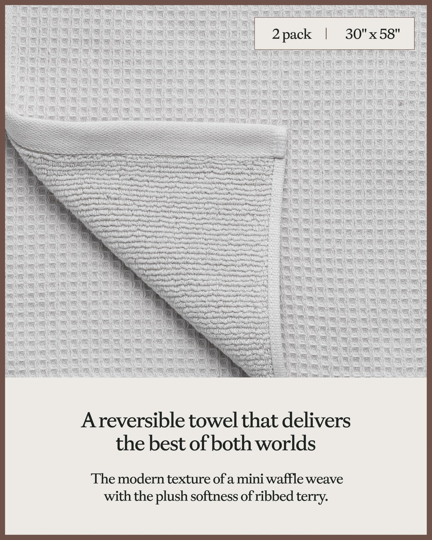 Cozy Earth Waffle Bath Towels - 60% Cotton 40% Viscose from Bamboo Bath Towels 30 x 58 Inches - Soft & Absorbent Terry, Reversible Mini Textured Waffle & Weave Pattern - 2 Pack