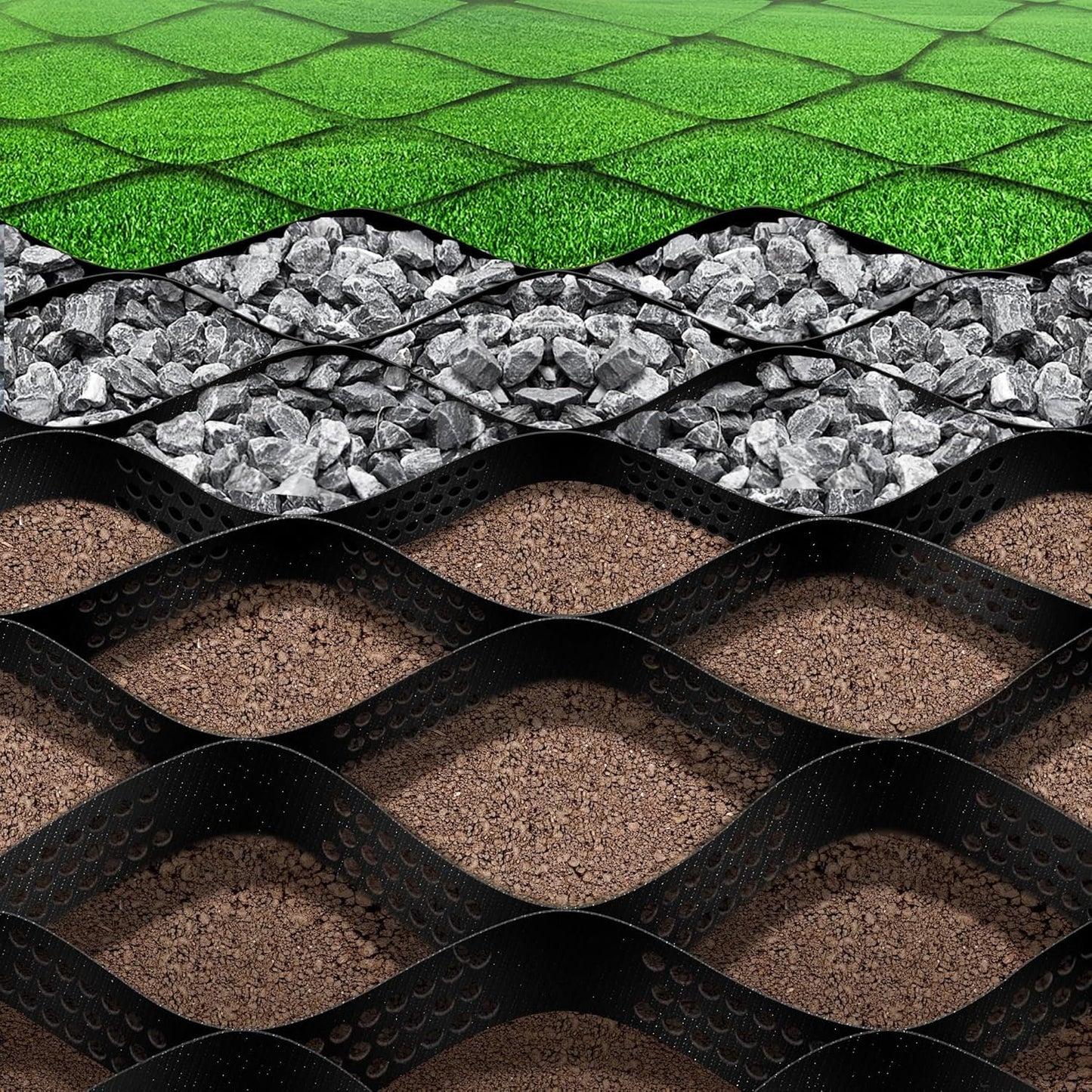16.4 x 9.8 Ft 160 Sq ft Gravel Ground Grid - 2In Thick Geo Grid Driveway Stabilization Grids System for Garden Landscaping Parking Lots Slope Driveways Slope