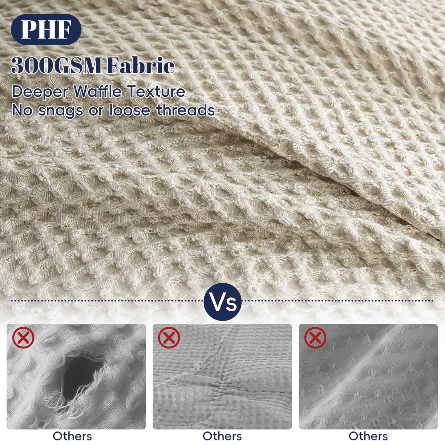 PHF Waffle Weave Duvet Cover Set King Size, No Snagging Ultra Soft Luxury Textured Comforter Cover for All Season 3pcs, Durable Bedding Duvet Set with 2 Pillow Shams, 104"x90", Linen