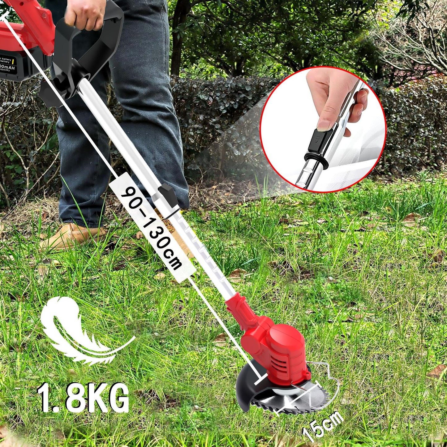 Cordless Weed Wacker- Whipper Snipper with 2 X 21V 4.0Ah Battery & Electric Grass Trimmer Edger for Lawn, Yard, 90-130cm Telescopic, 90° Adjustment Head