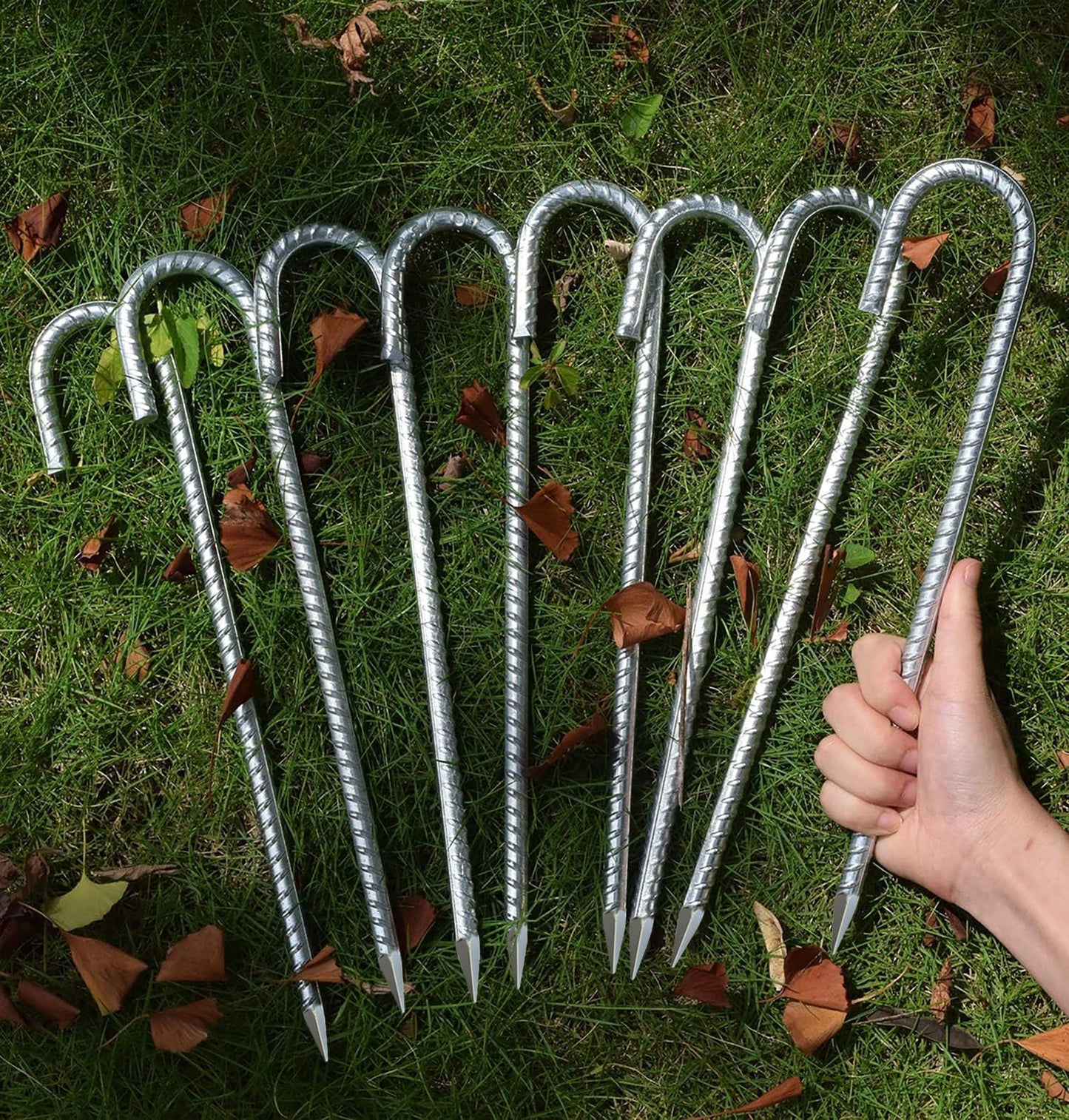 AAGUT 16 Pack Galvanized Steel Rebar Stakes Dig Defence Fence Stakes 12 inch, Heavy Duty J Hook Tent Stakes Canopy Garden Stakes for Hard Firm Soil