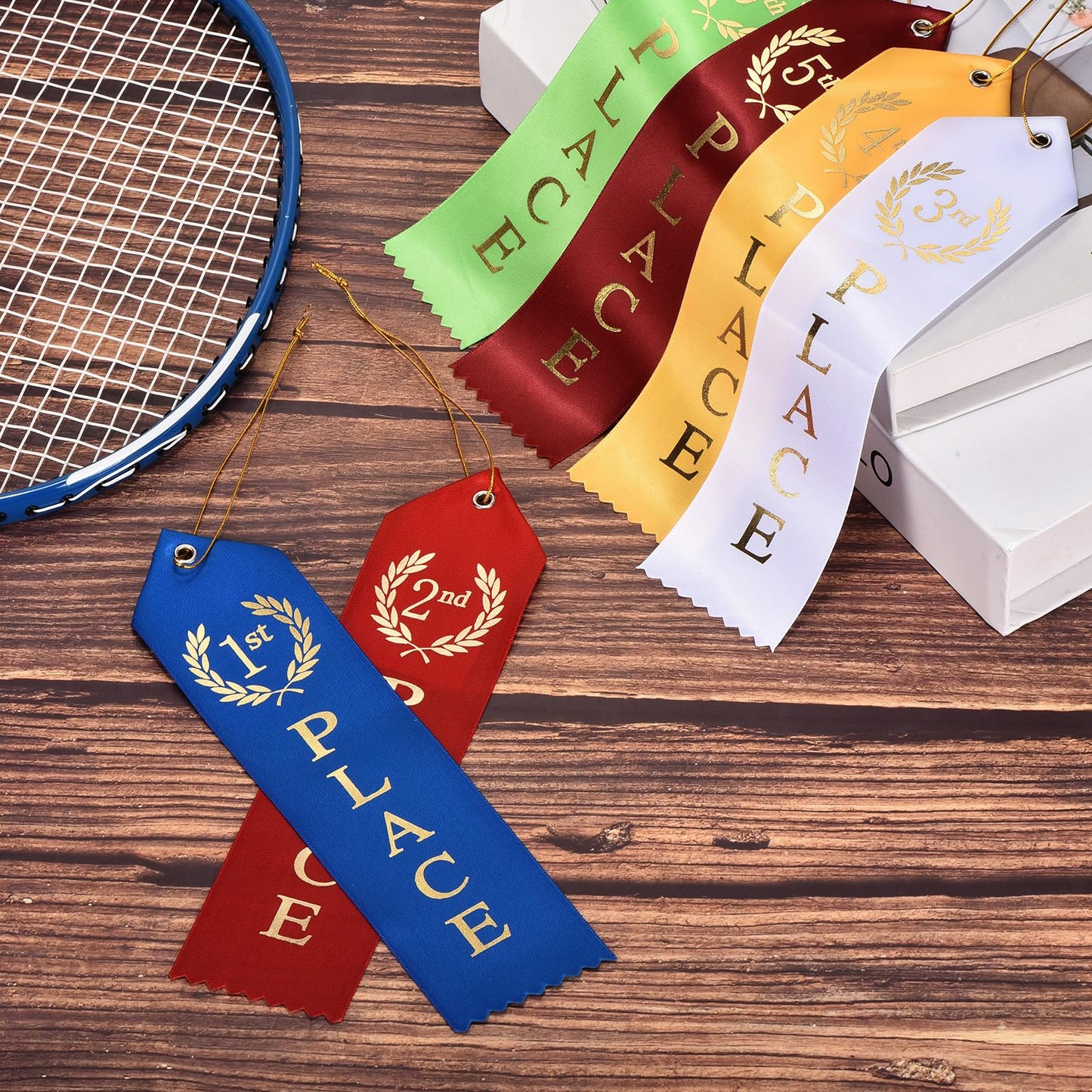 PATIKIL Award Ribbons, 36 Pcs 1st 2nd 3rd Place Prize Medal Ribbon with Event Card & Rope for Sports Events Competitions Challenges Prize Ornaments, Blue/Red/White
