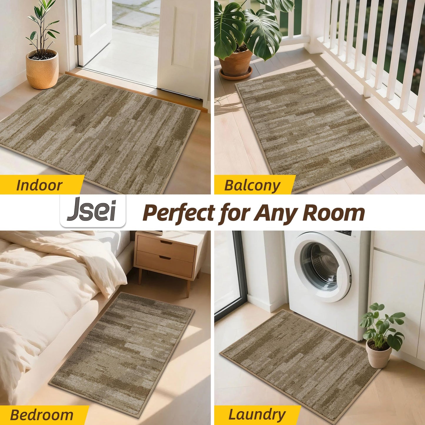 JSEI Dirt Trapper Door Mat 24"x36", Non-Slip Doormats Washable Entryway Mat, Welcome Floor Mat Absorbent Low Profile Dog Door Mats for Front Back Door, Wet Shoes & Paws, Beige