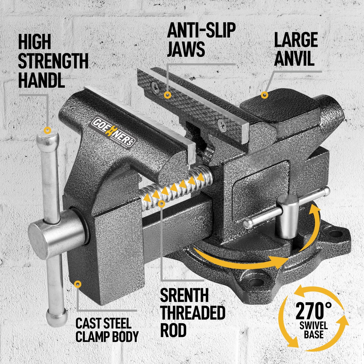 Bench Vise, 4-1/2" Vice for Workbench, Utility Combination Pipe Home Vise, Forged Steel Design, Swivel Base Bench for Woodworking with 4 mounting Bolts
