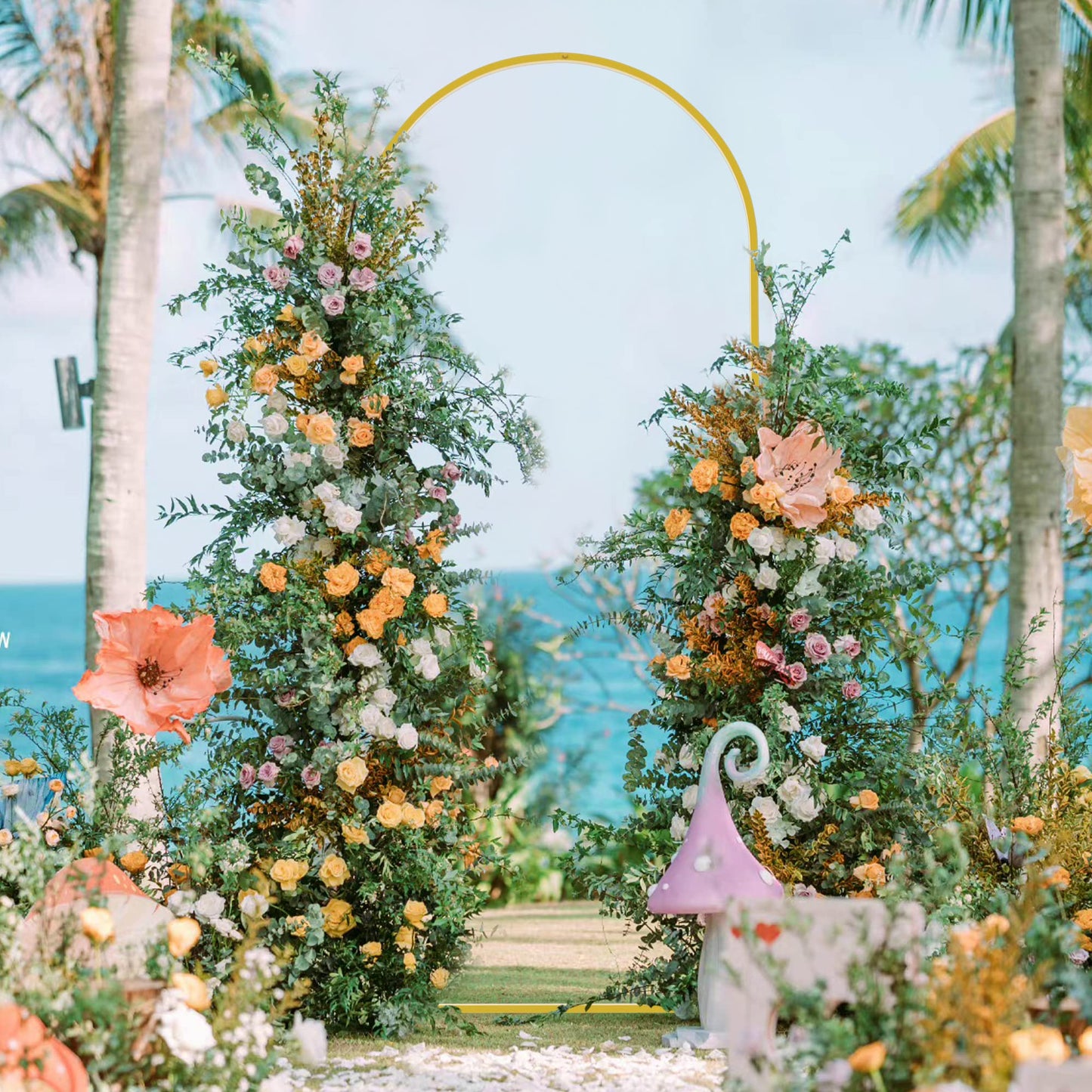 Wokceer 6 FT Wedding Arch Backdrop Stand, Square Gold Metal Arch for Ceremony, Birthday Party, Bridal Baby Shower, Photo Booth, Garden Floral Balloon Decoration