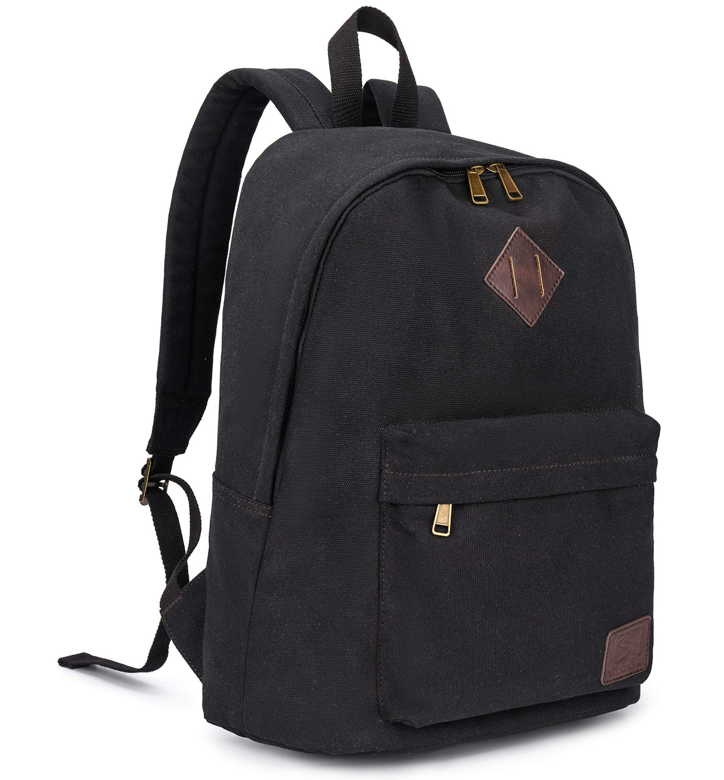 Canvas School Laptop Backpack, Durable Rucksack, Travel Notebook Bag, for Men Women (Black)