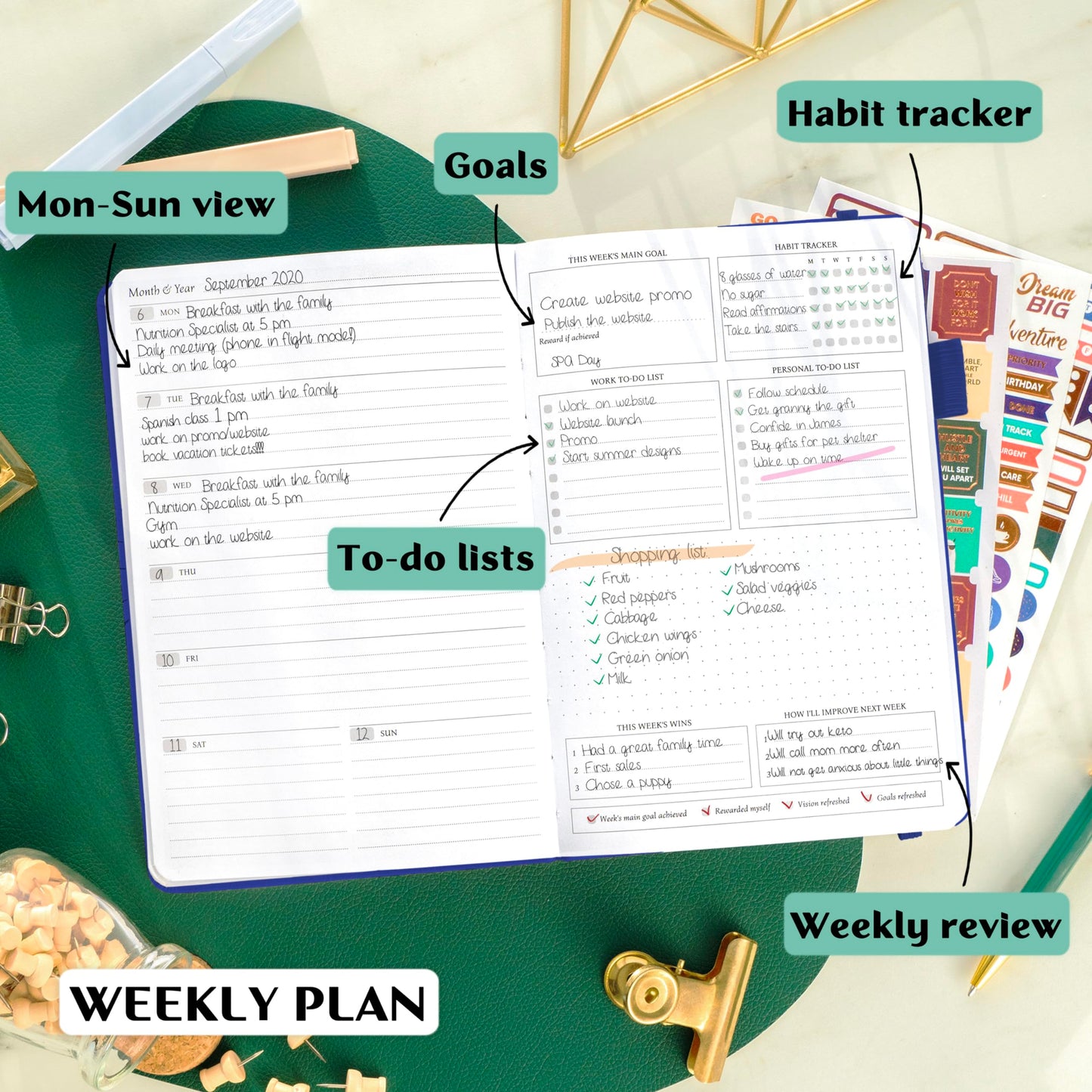 Legend Planner – Deluxe Weekly & Monthly Life Planner to Hit Your Goals & Live Happier. Organizer Notebook & Productivity Journal. A5 Hardcover, Undated – Start Any Time + Stickers – Royal Blue