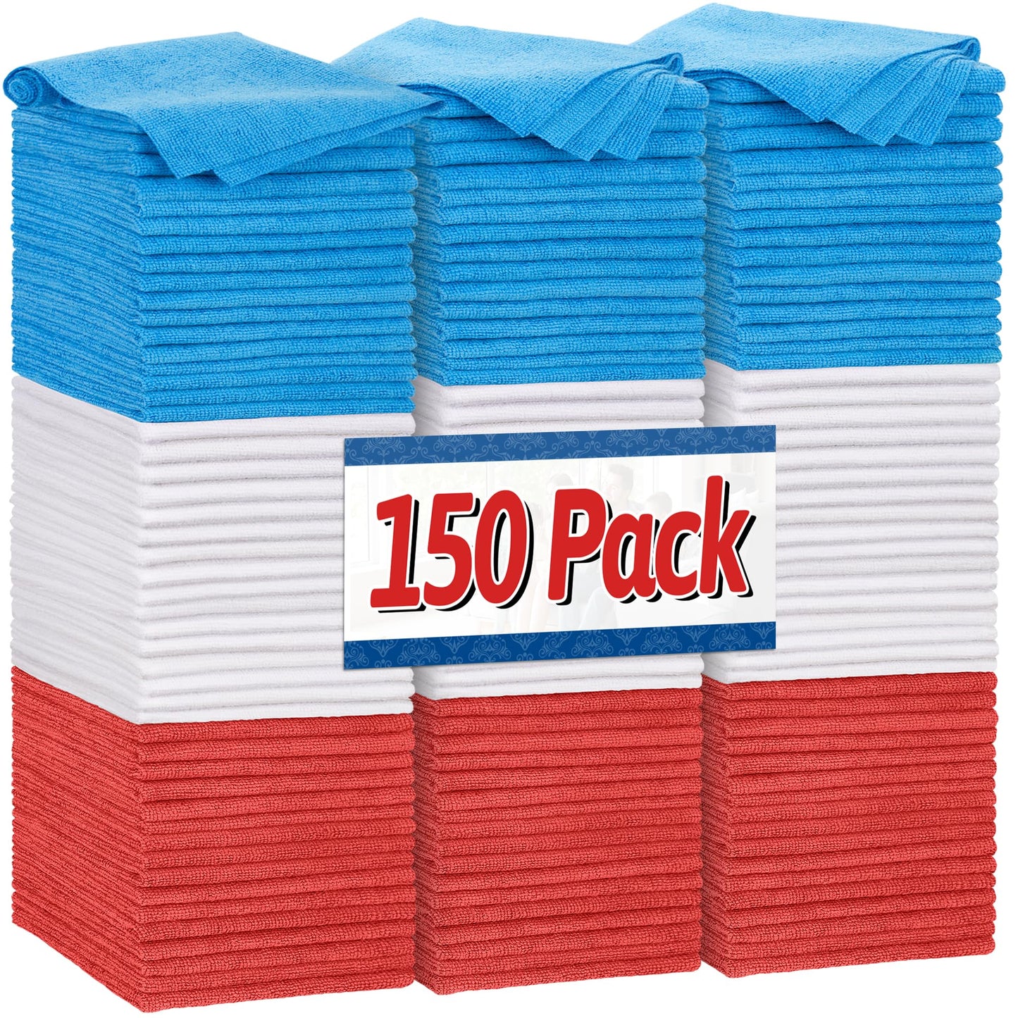 FIXSMITH Shop Towels, Microfiber Cleaning Cloths Bulk,150 Pack Microfiber Towels for Car, Lint Free, Scratch-Free Cleaning Rags for Housekeeping, 11.5 x 11.5 inch