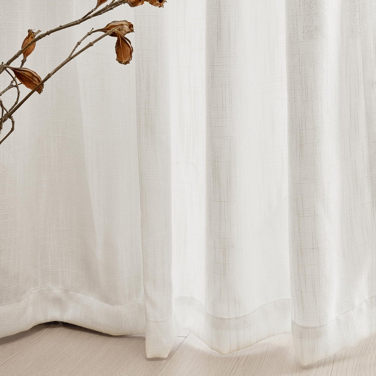 MYSKY HOME Natural Linen White Curtains 84 Inches Long, Semi Sheer Soft Cotton Window Drapes Set for Living Room Back Tab Elegant Cute Look Country Bedroom Curtains, 50" x 84", Beige, 2 Panels