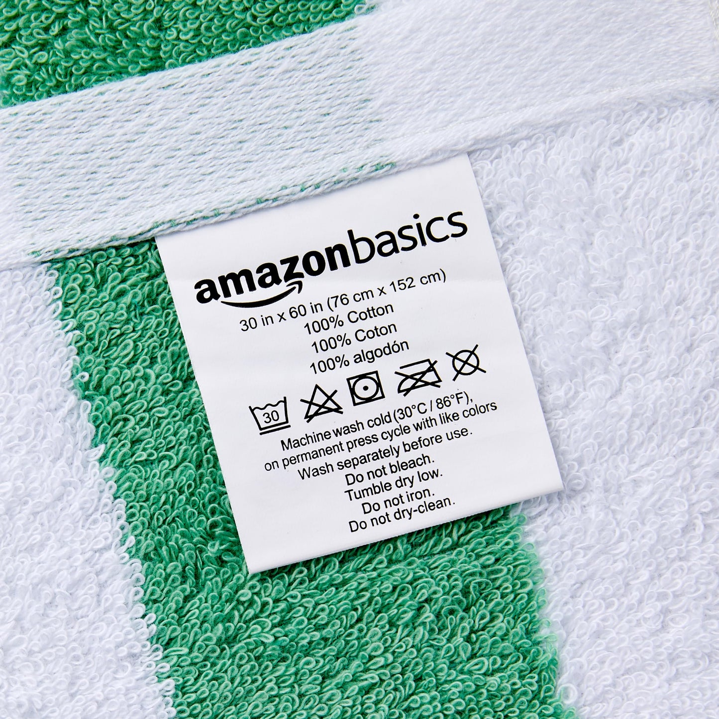 Amazon Basics Cabana Stripe Beach Towel - Pack of 2, Green