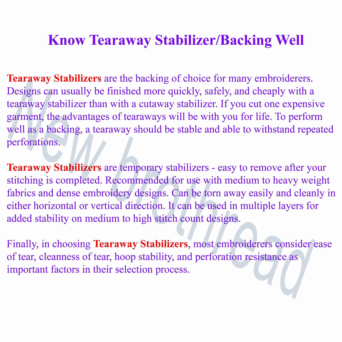 New brothread Tear Away Machine Embroidery Stabilizer Backing 12" x 50 Yd roll - Medium Weight 1.8 oz - Cut into Variable Sizes - for Machine Embroidery and Hand Sewing