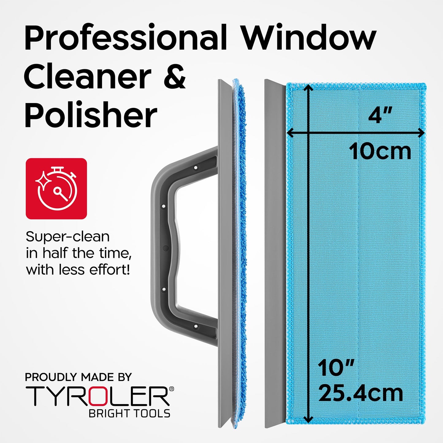 Tyroler Shower Squeegee for Glass Doors 100% Silicone Squeegee 25.4 cm | 2 Microfiber Scrub & Polish Cloths | Multi-Surface- Mirror, Marble, Tile & Window Squeegee | Idle Squeegee Shower Glass Cleaner