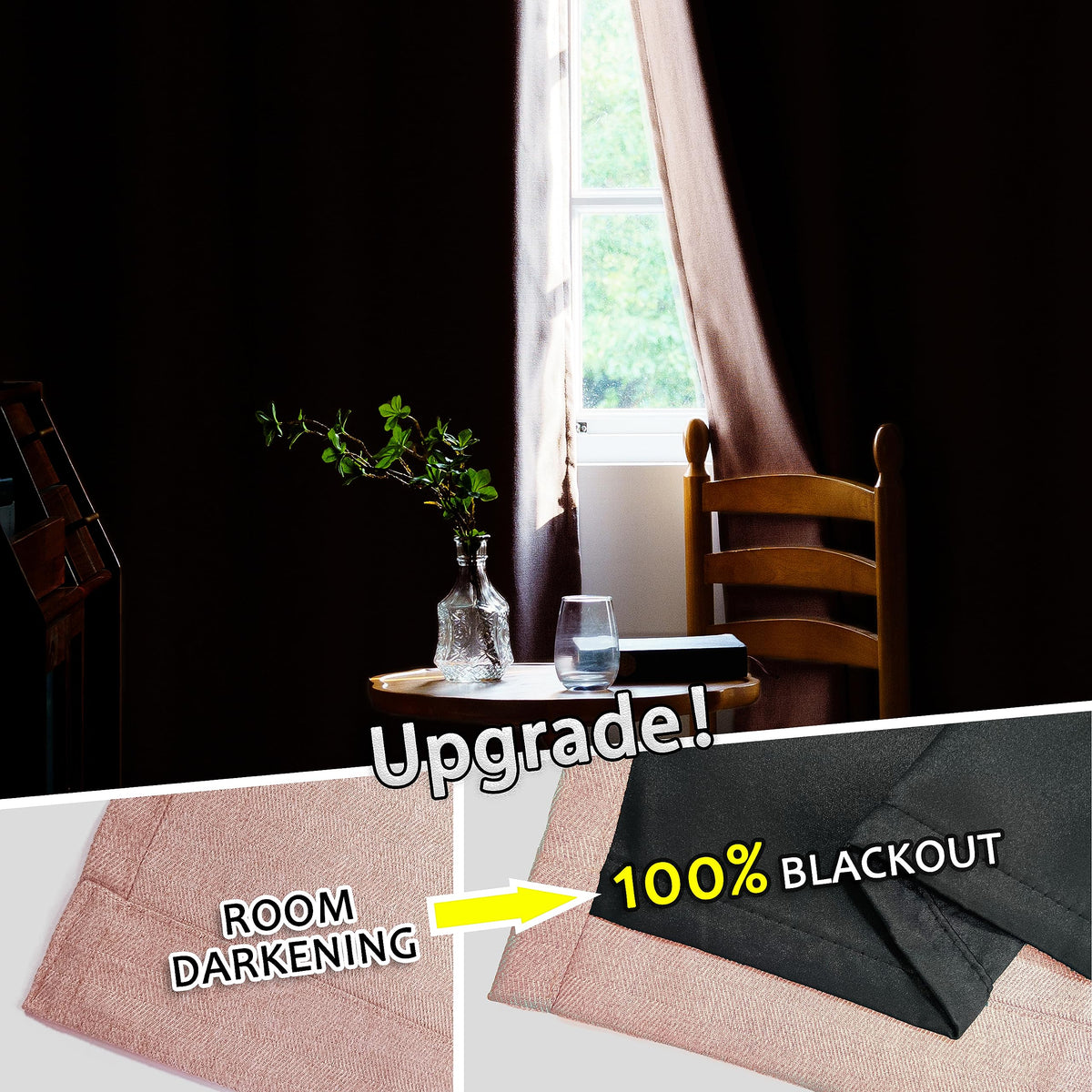 GRALI-DECOR 100% Blackout Curtains for Nursery, Thermal Insulated Noise Reducing Grommet Panels with Herringbone Texture, Black Liner Double Layer Drapies, 52 x 84 Inch, 2 Panels, Blush Pink
