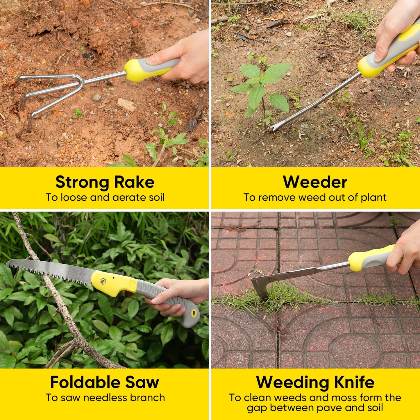 Blumway Garden Tool Sets, 10 Piece Stainless Steel Heavy Duty DIY Gardening Tool Set, for Planting Gardening Use with Carry Bag Gloves, Ideal Garden Gifts for Women Men (Gray)