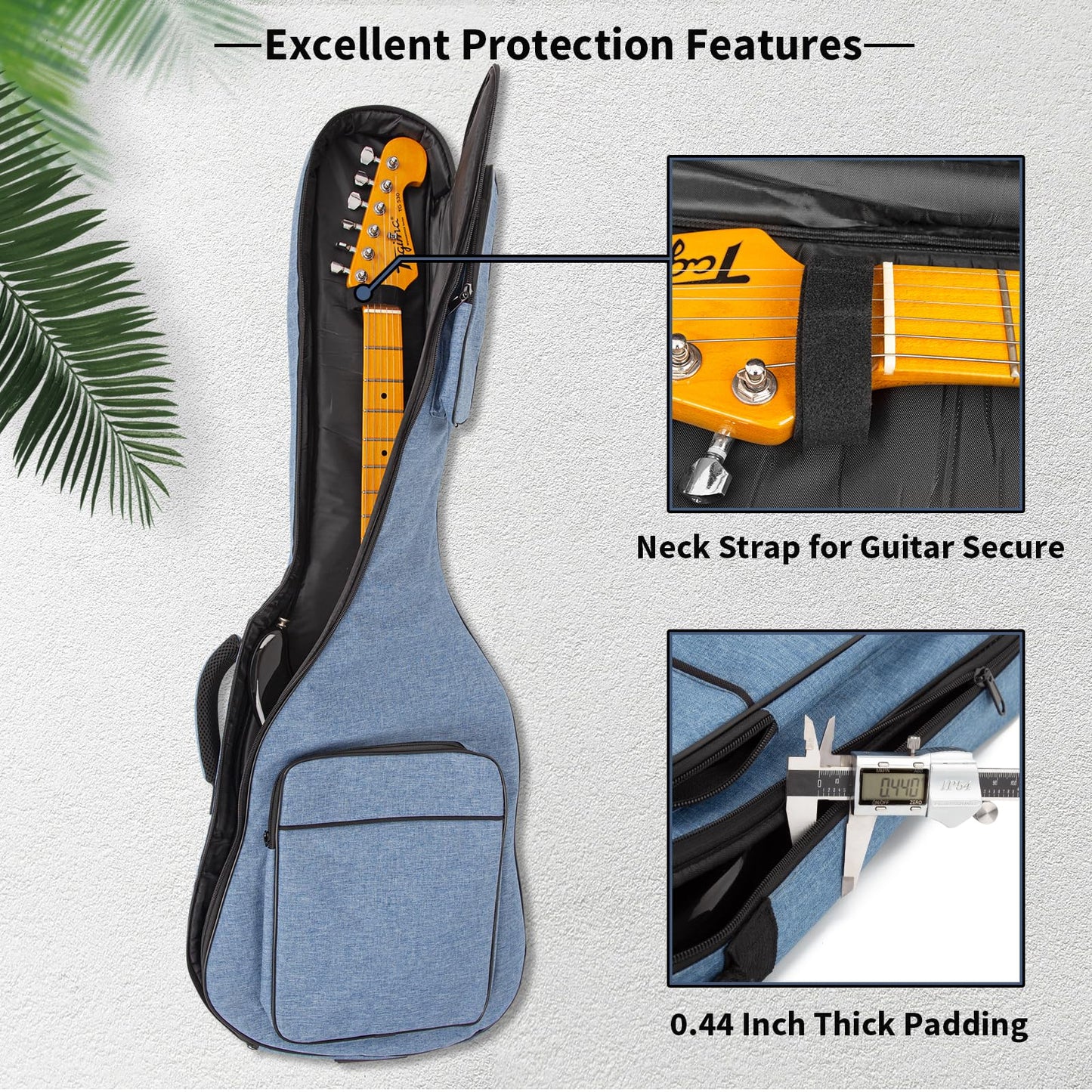 39 Inch Electric Guitar Bag Soft Guitar Case, MUZTOP 11 MM Thick Padded Electric Guitar Gig Bag Waterproof Guitar Backpack with Pockets (Blue-CA)
